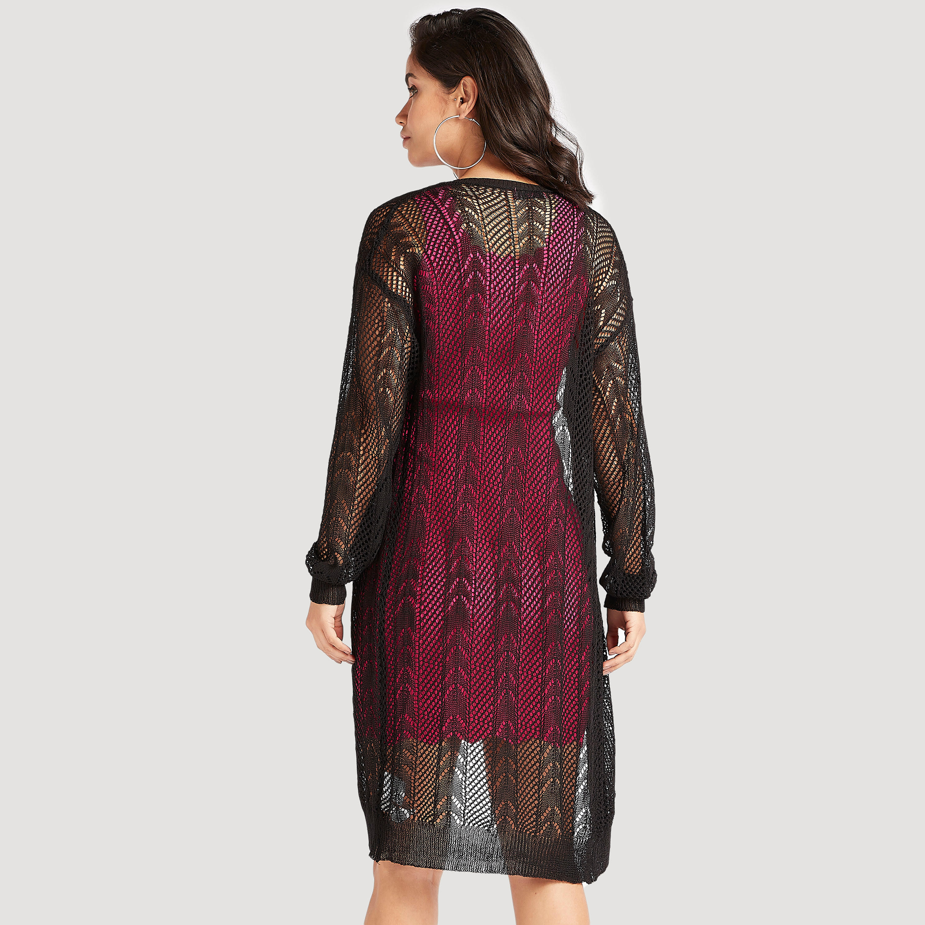 سترة طويلة بارزة الملمس بأكمام طويلة من تو إكستريمز-women-winterwear-cardigansandjumpers-cardigans-image-4