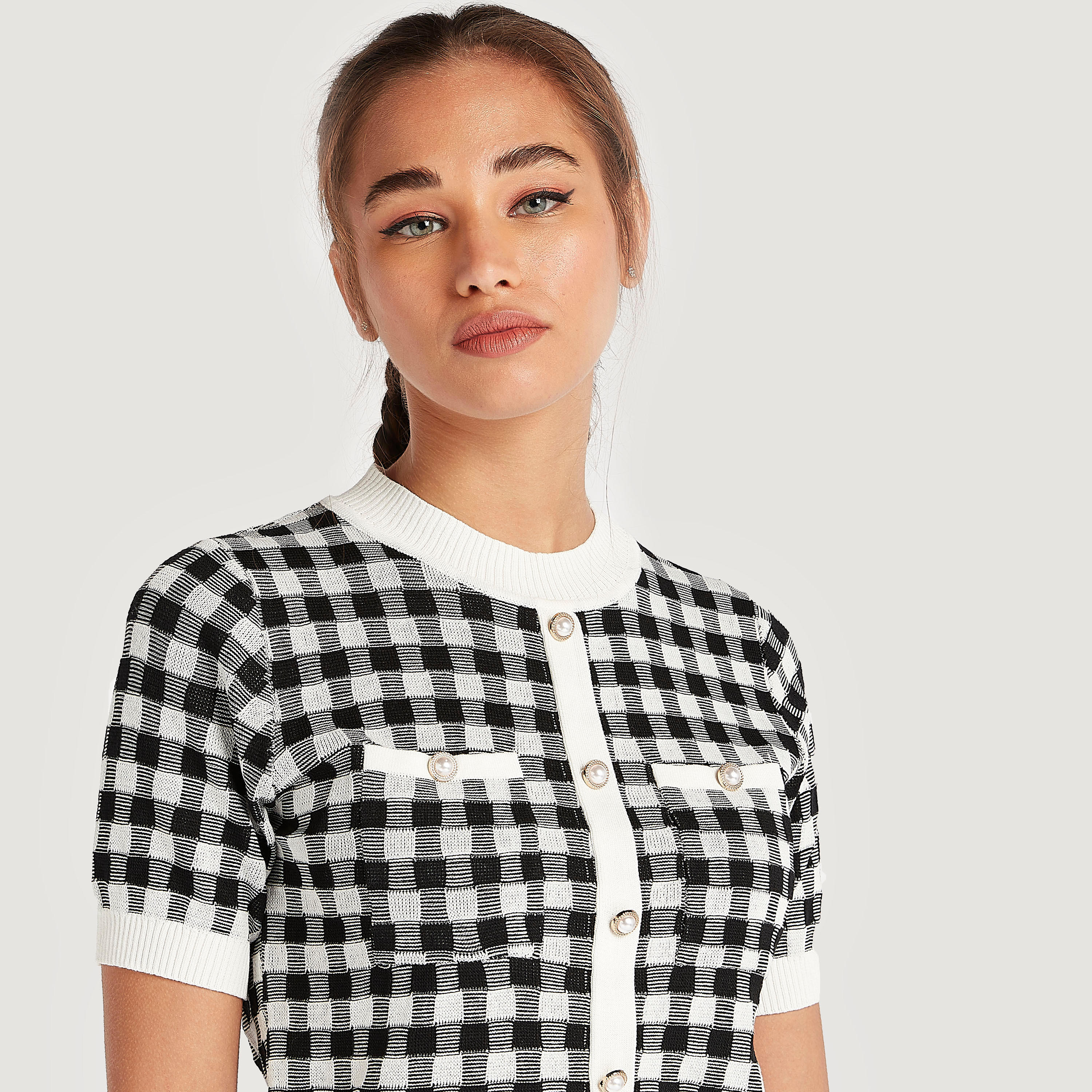 2Xtremz Checked Sweater with Short Sleeves and Pockets-women-winterwear-cardigansandjumpers-cardigans-image-6