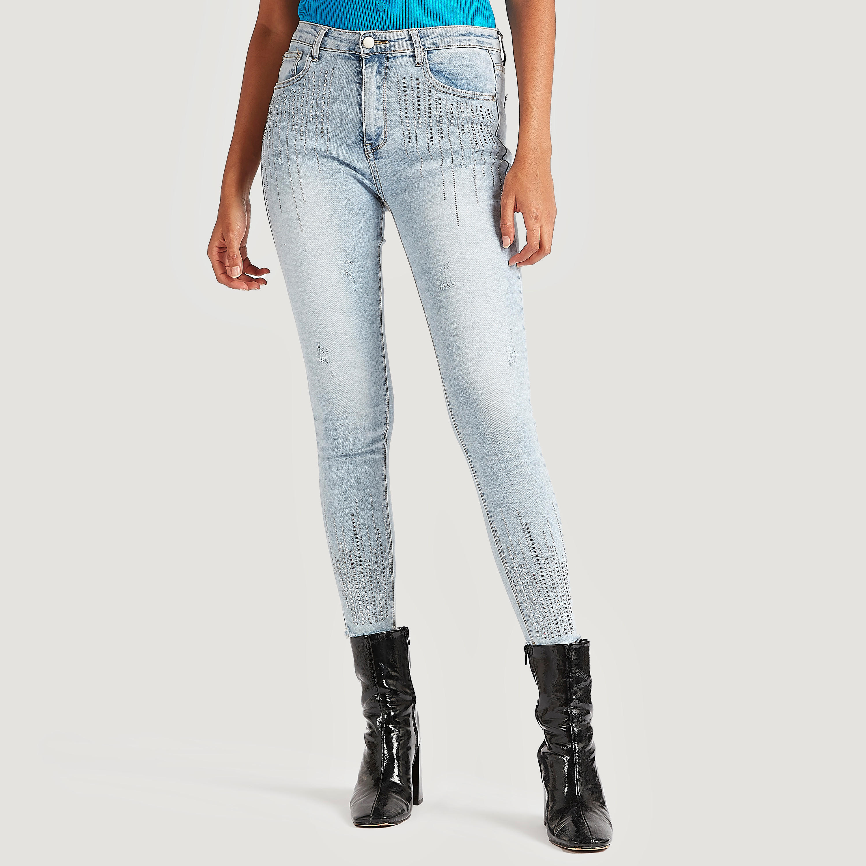 2Xtremz Embellished Slim Fit High-Rise Jeans with Button Closure-women-clothing-bottoms-jeans-image-1