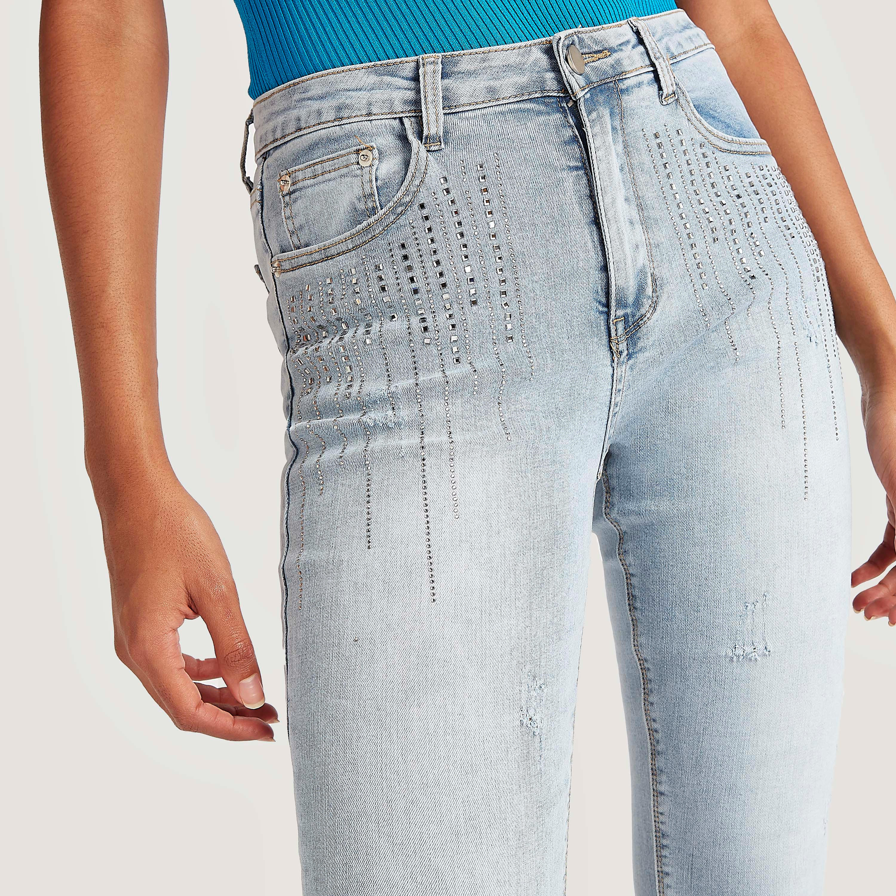 2Xtremz Embellished Slim Fit High-Rise Jeans with Button Closure-women-clothing-bottoms-jeans-image-3