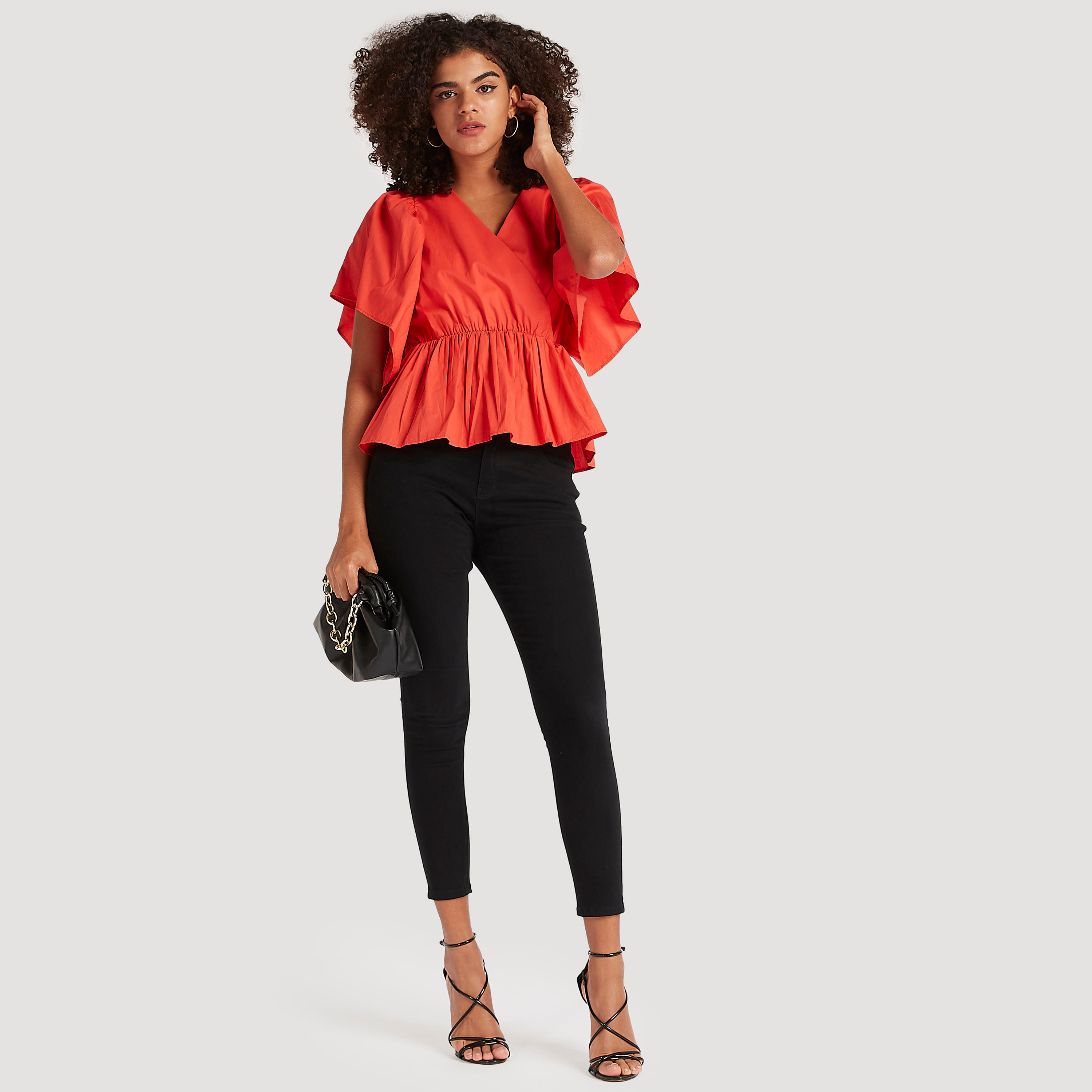 2Xtremz Solid V-neck Peplum Top with Tie-Ups-women-clothing-shirtsandblouses-blouses-image-2