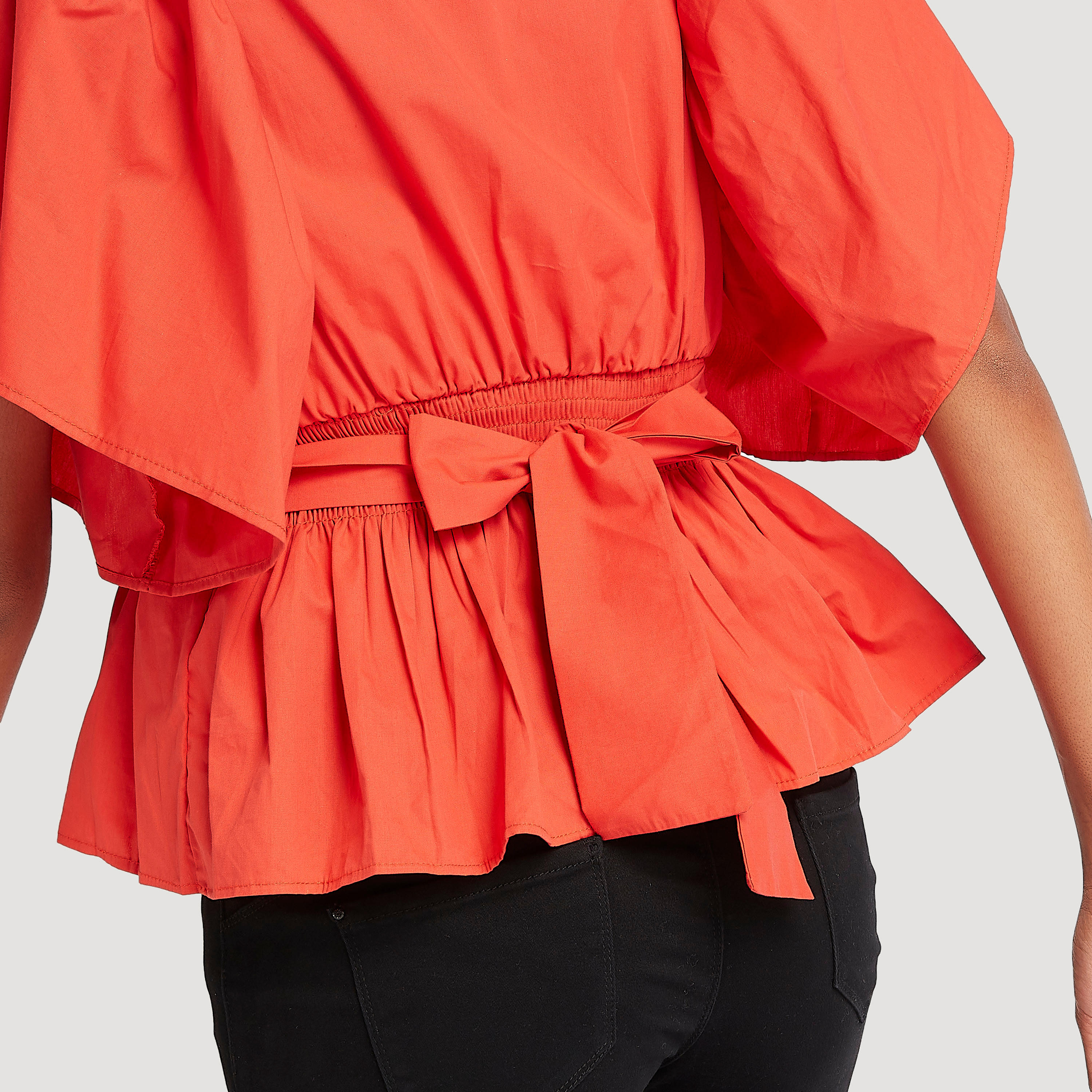 2Xtremz Solid V-neck Peplum Top with Tie-Ups-women-clothing-shirtsandblouses-blouses-image-3