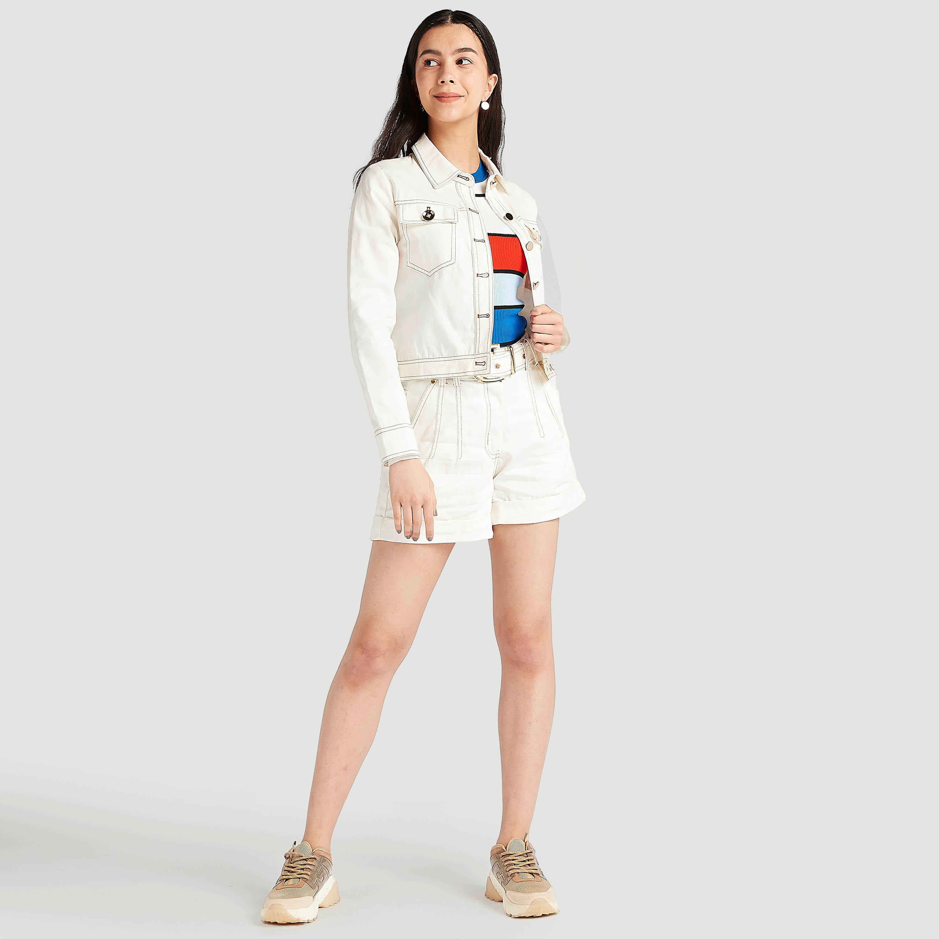 2Xtremz Solid Mid-Rise Denim Belted Shorts with Pockets-women-clothing-bottoms-shorts-image-2