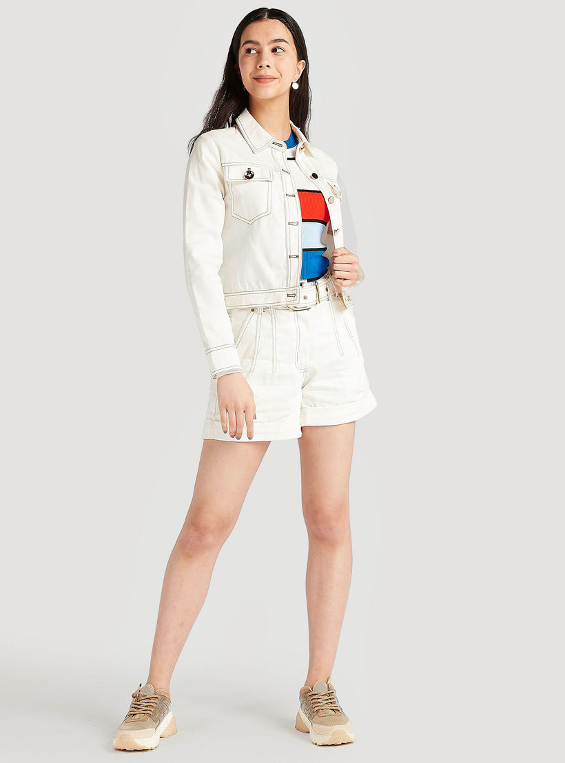 2Xtremz Solid Mid-Rise Denim Belted Shorts with Pockets-women-clothing-bottoms-shorts-image-2