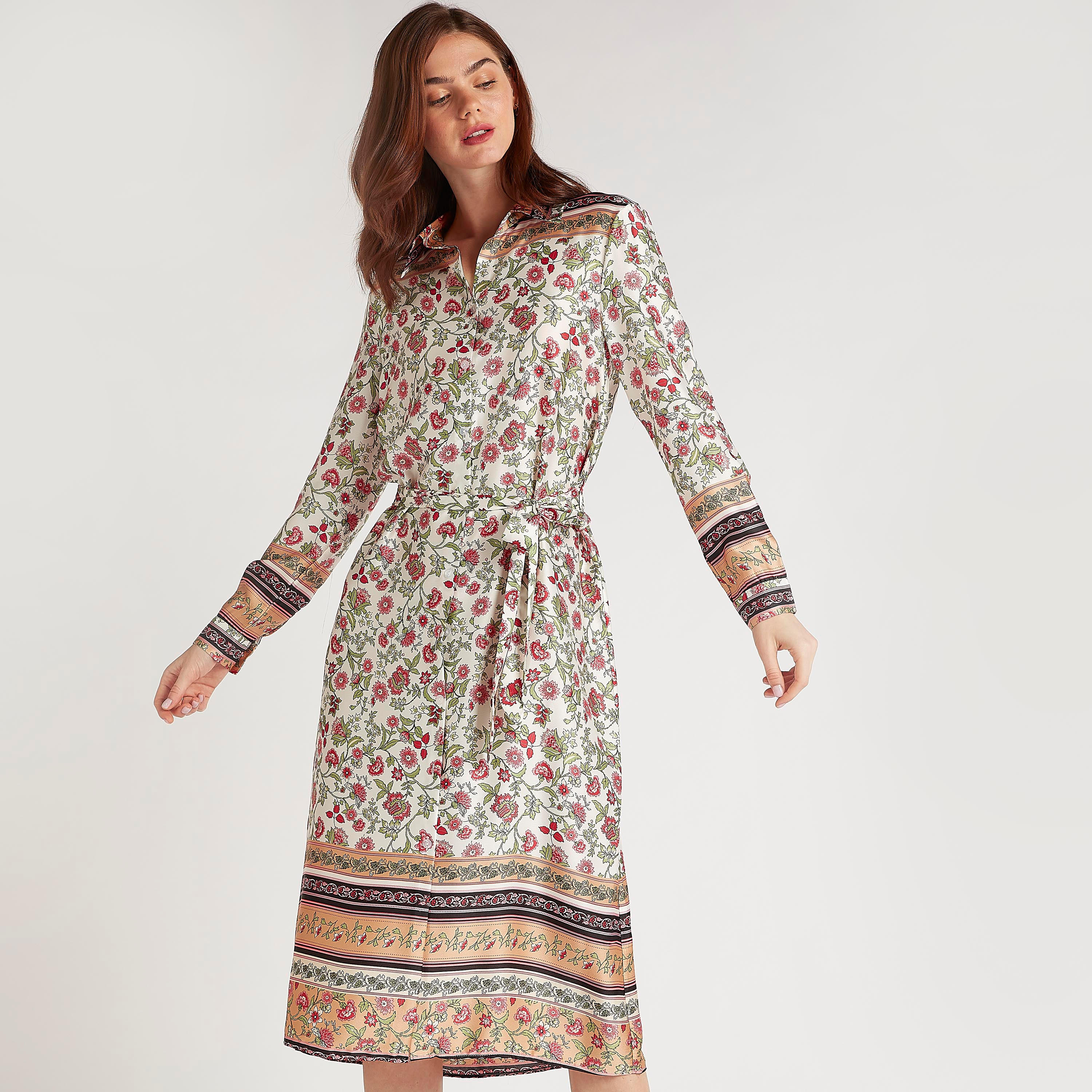 فستان ميدي إيه لاين بأكمام طويلة وطبعات أزهار-women-clothing-dresses-image-1
