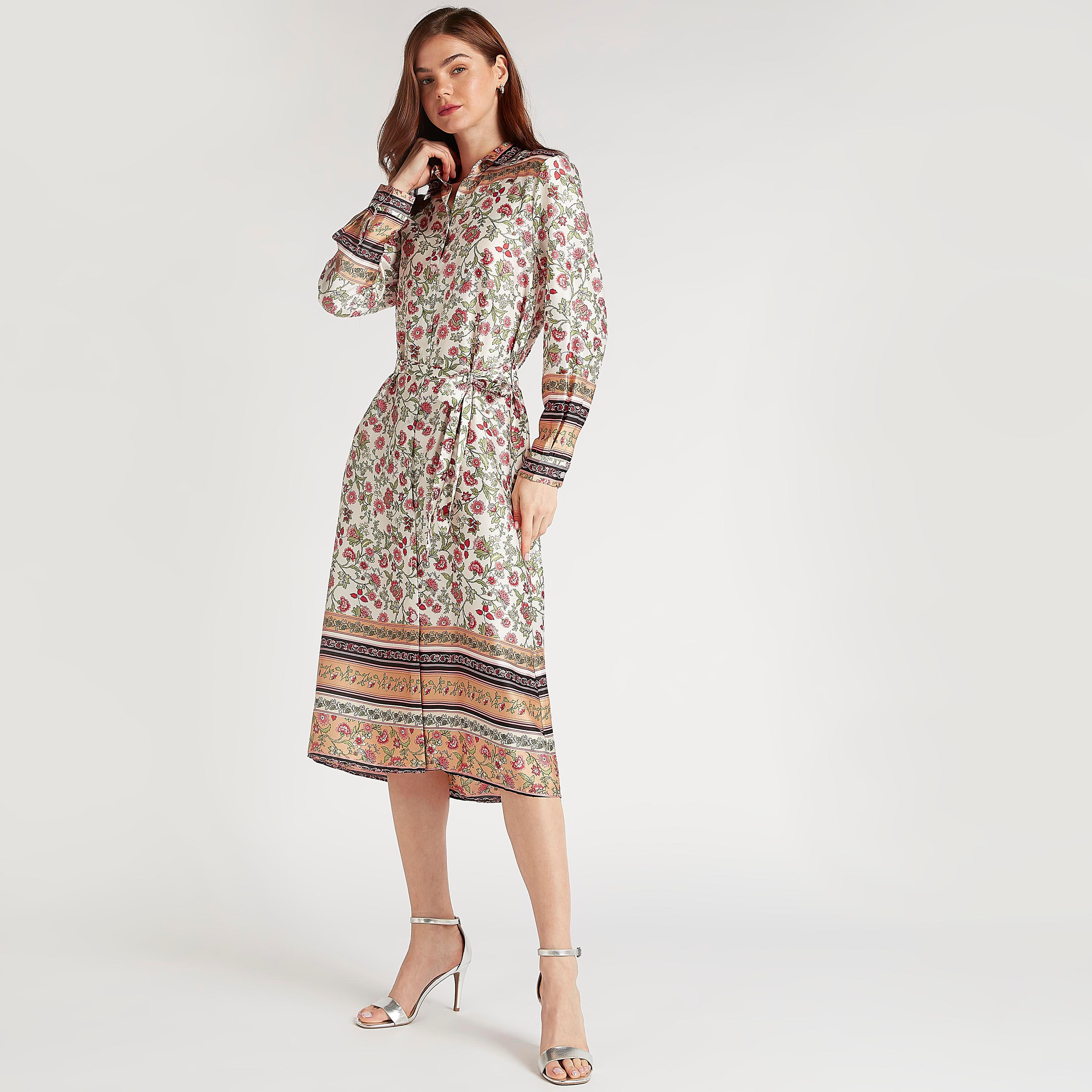 فستان ميدي إيه لاين بأكمام طويلة وطبعات أزهار-women-clothing-dresses-image-2