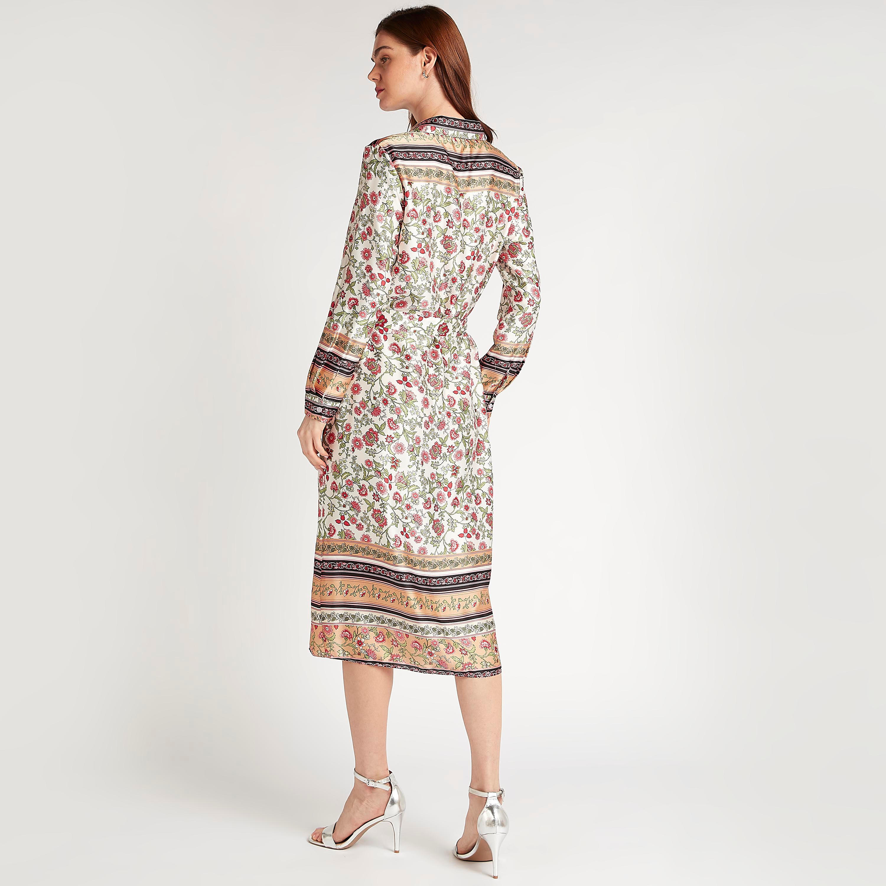 فستان ميدي إيه لاين بأكمام طويلة وطبعات أزهار-women-clothing-dresses-image-4