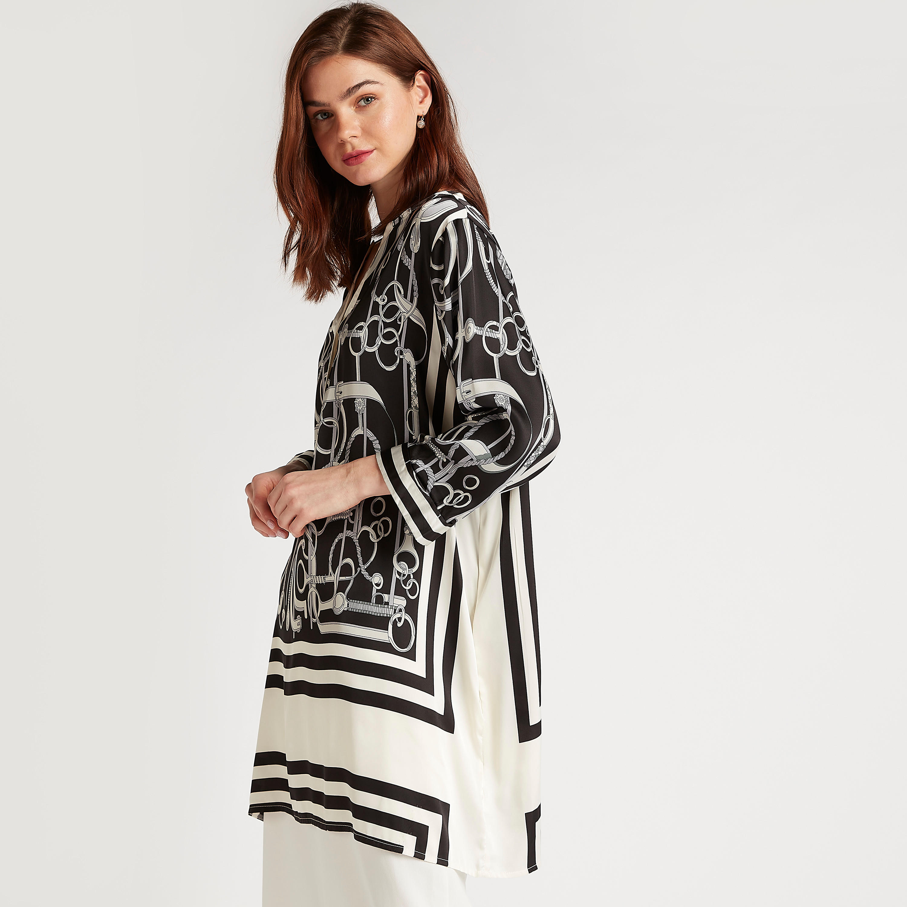 تونيك بطبعات وياقة v وأكمام 3/4 من تو إكستريمز-women-clothing-shirtsandblouses-blouses-image-6