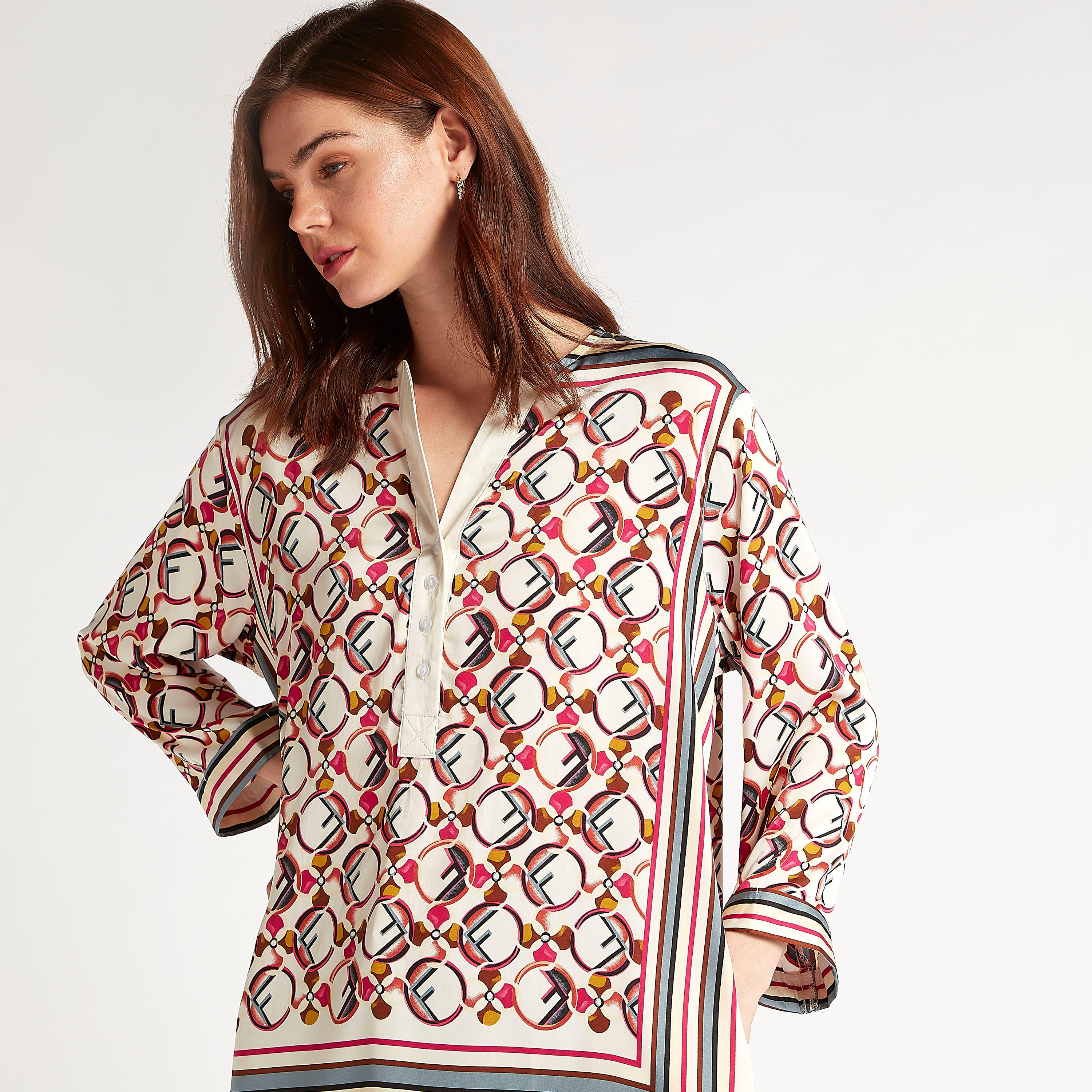تونيك بطبعات وياقة v وأكمام طويلة من تو إكستريمز-women-clothing-shirtsandblouses-blouses-image-1