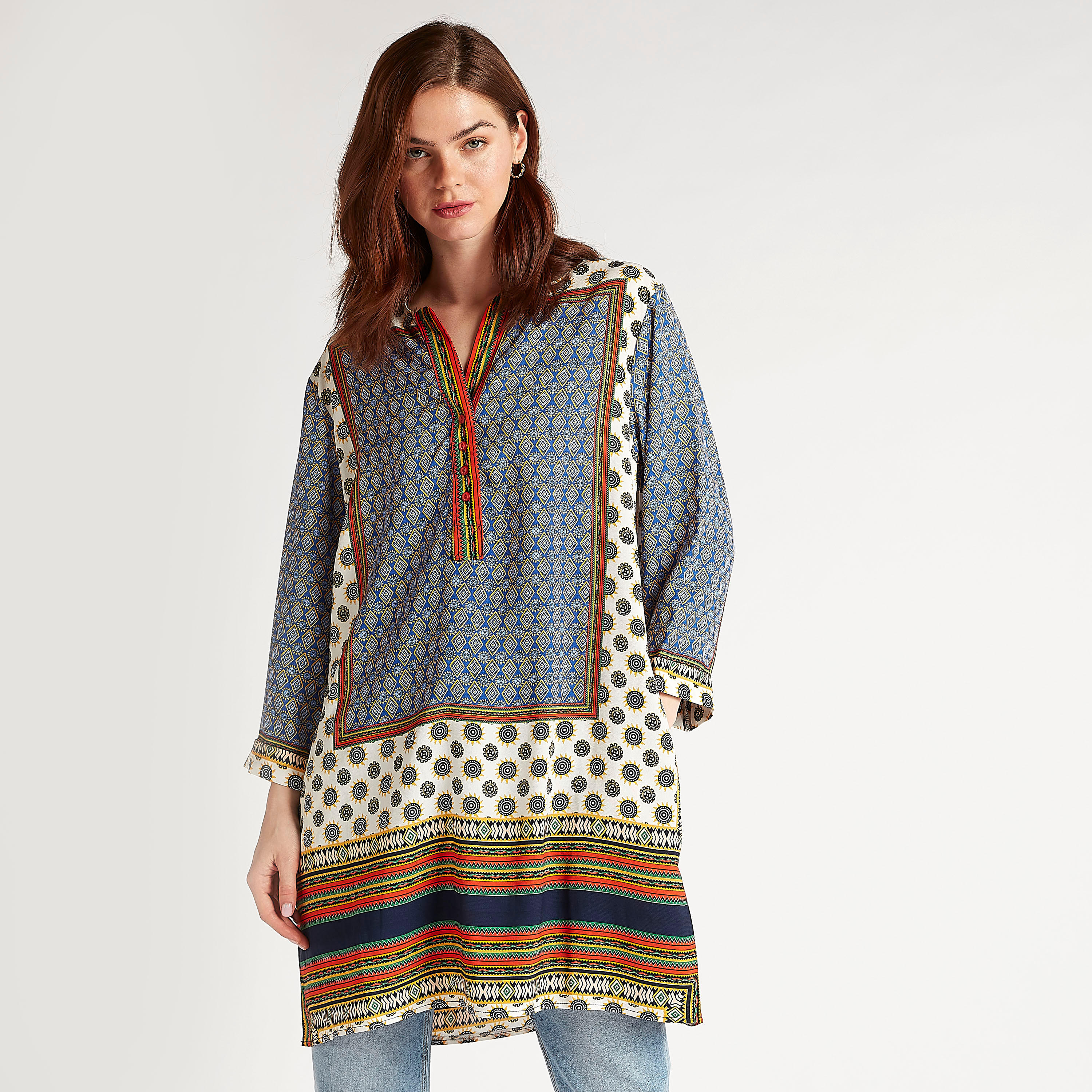تونيك بطبعات وياقة v وأكمام طويلة من تو إكستريمز-women-clothing-shirtsandblouses-blouses-image-6