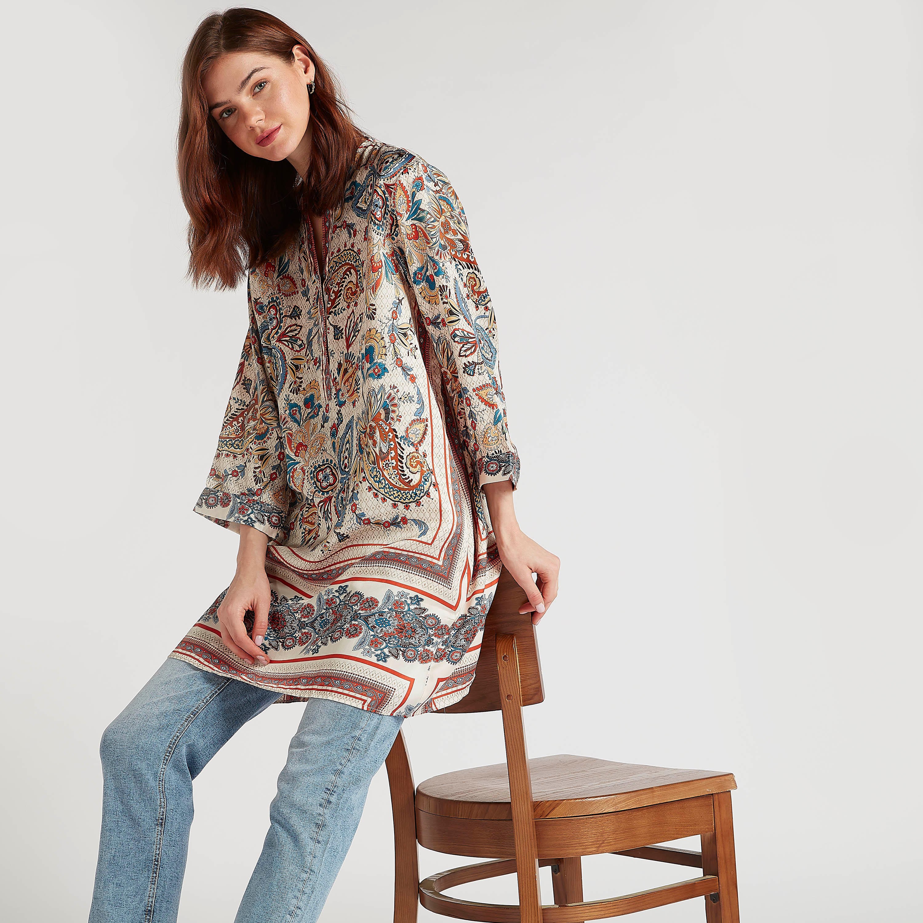 2Xtremz Printed V-neck Tunic with Long Sleeves-women-clothing-shirtsandblouses-blouses-image-1