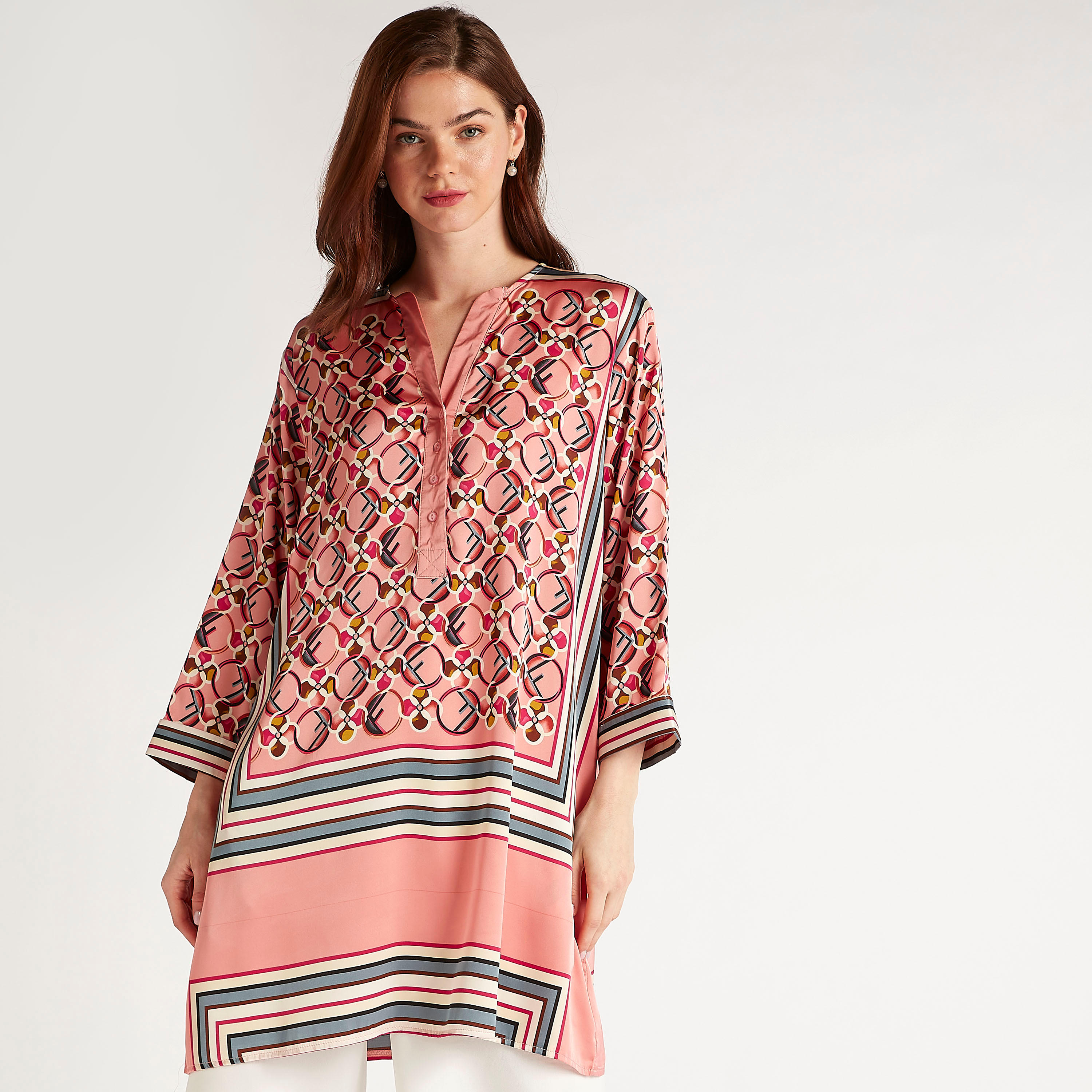 2Xtremz Printed Tunic with V-neck and Long Sleeves-women-clothing-shirtsandblouses-blouses-image-1