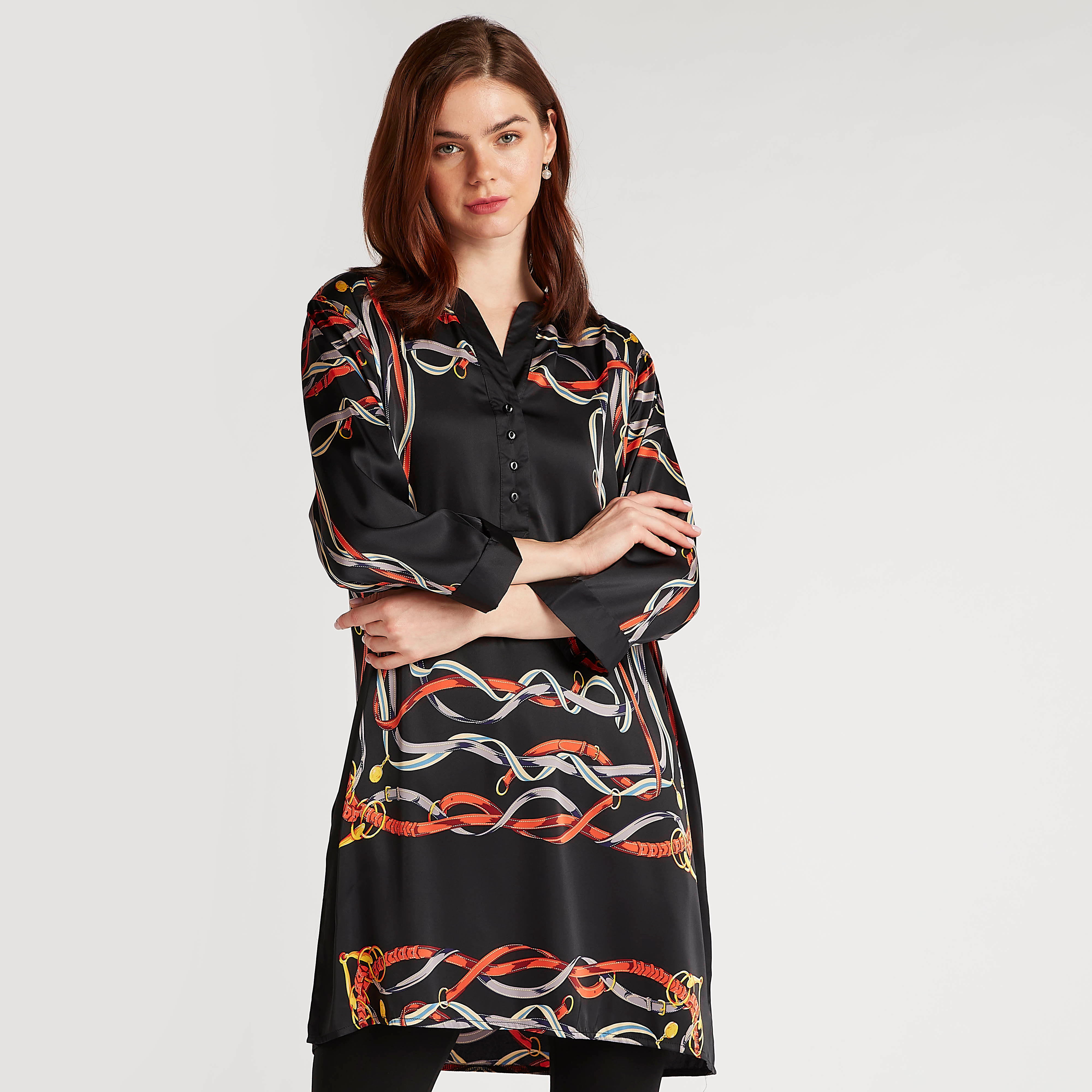 تونيك بطبعات وياقة v وأكمام طويلة من تو إكستريمز-women-clothing-shirtsandblouses-blouses-image-1