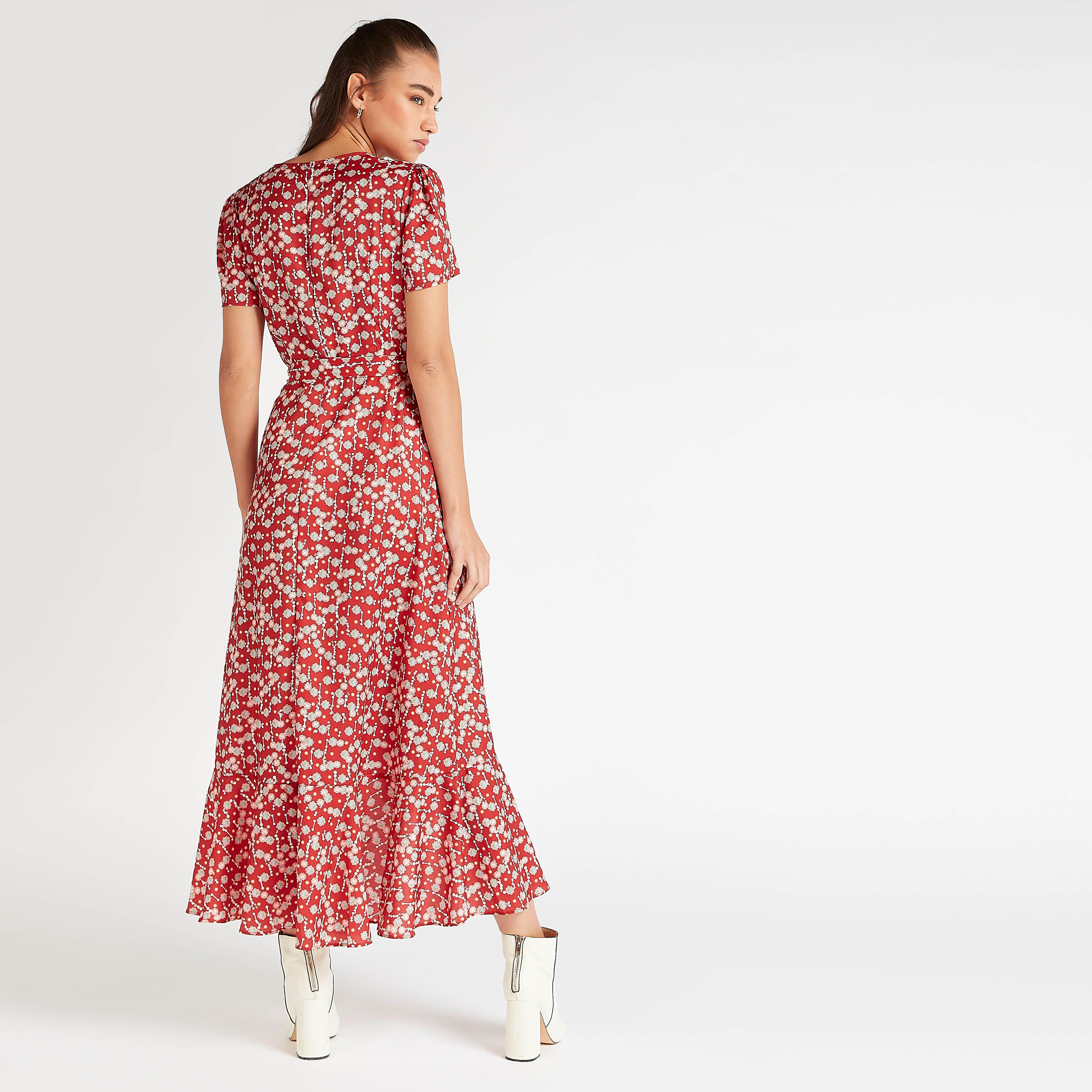 فستان ميدي ملفوف بطبعات وياقة v وأكمام قصيرة من تو إكستريمز-women-clothing-dresses-image-4