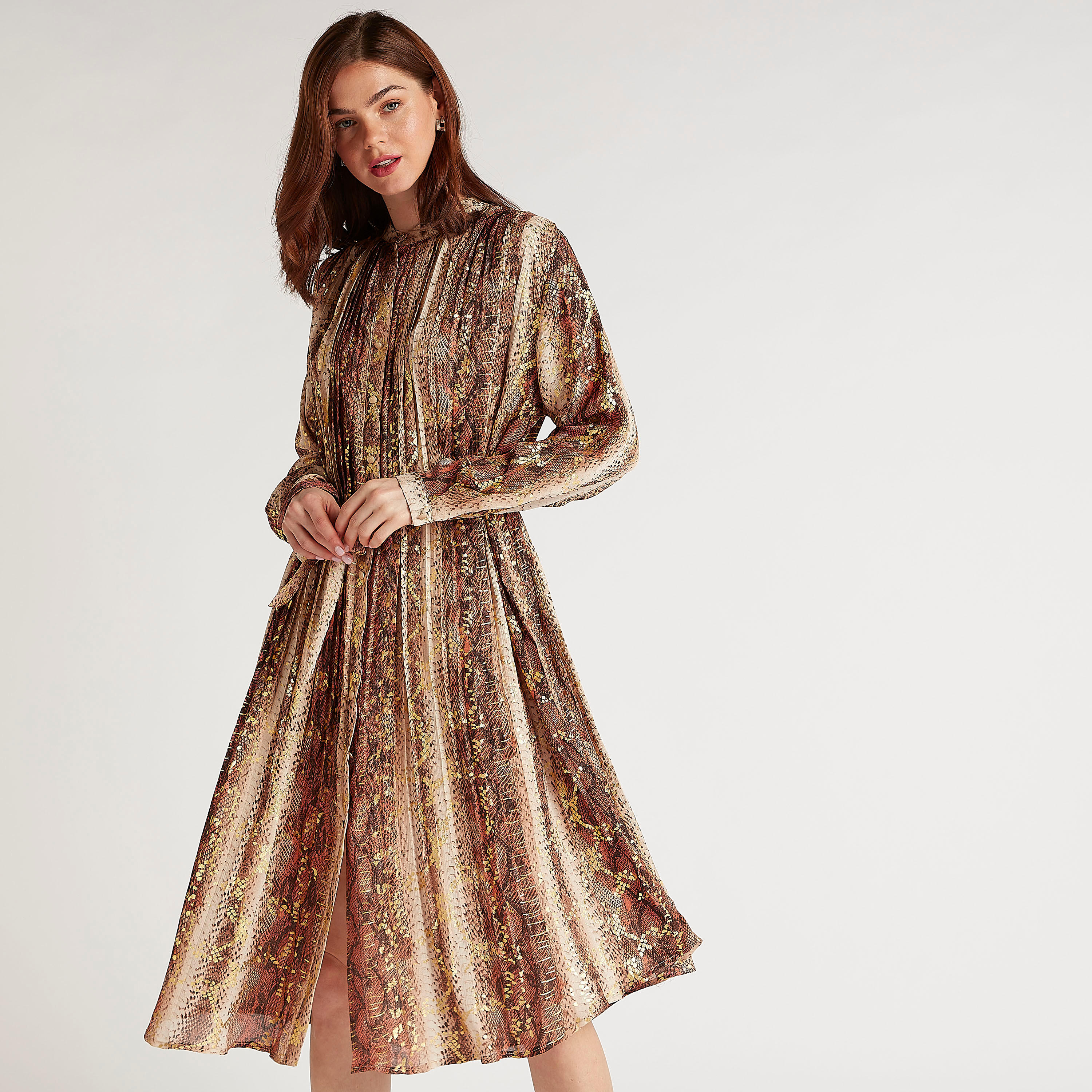 فستان ميدي إيه لاين بطبعات وحزام برباط من تو إكستريمز-women-clothing-dresses-image-1