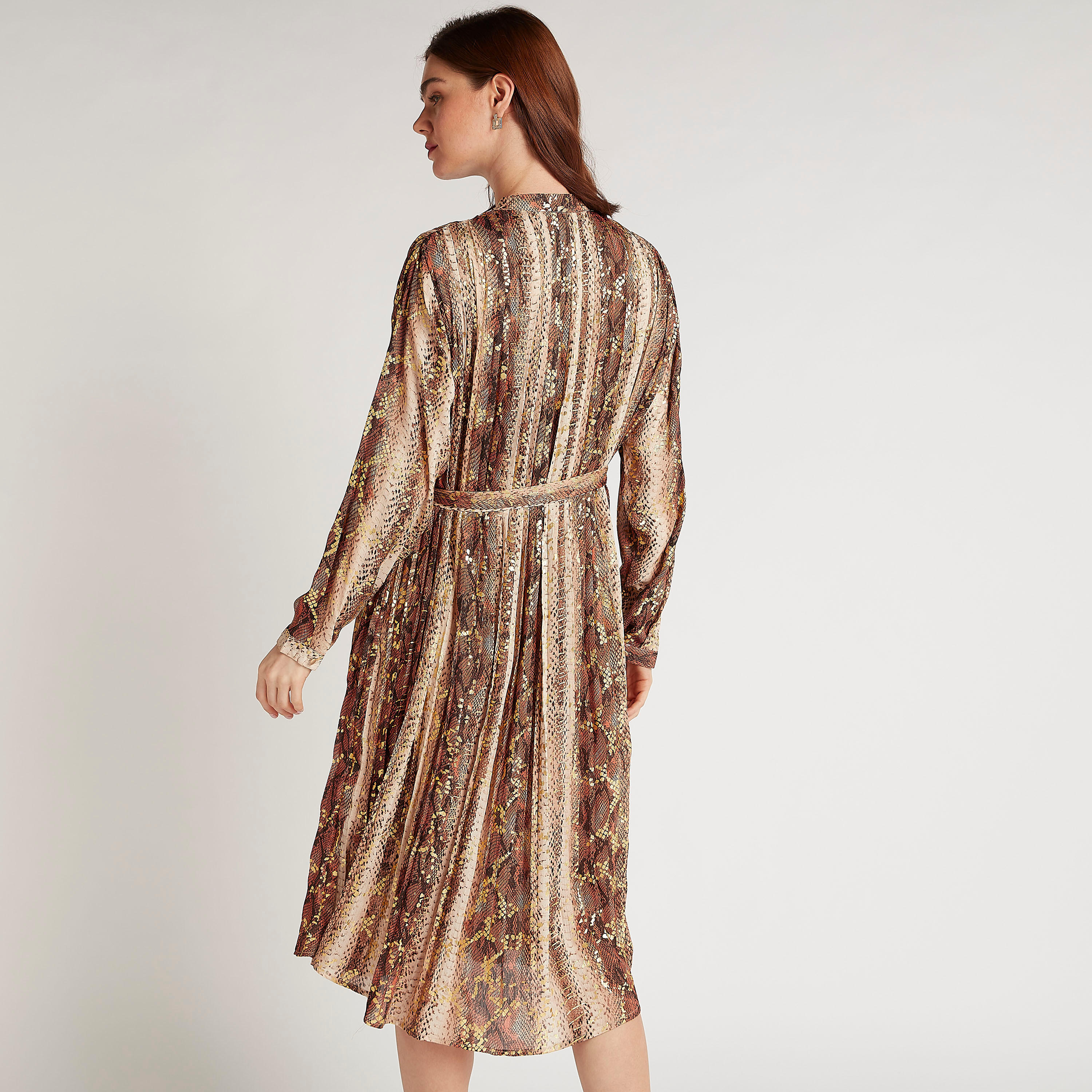 فستان ميدي إيه لاين بطبعات وحزام برباط من تو إكستريمز-women-clothing-dresses-image-4