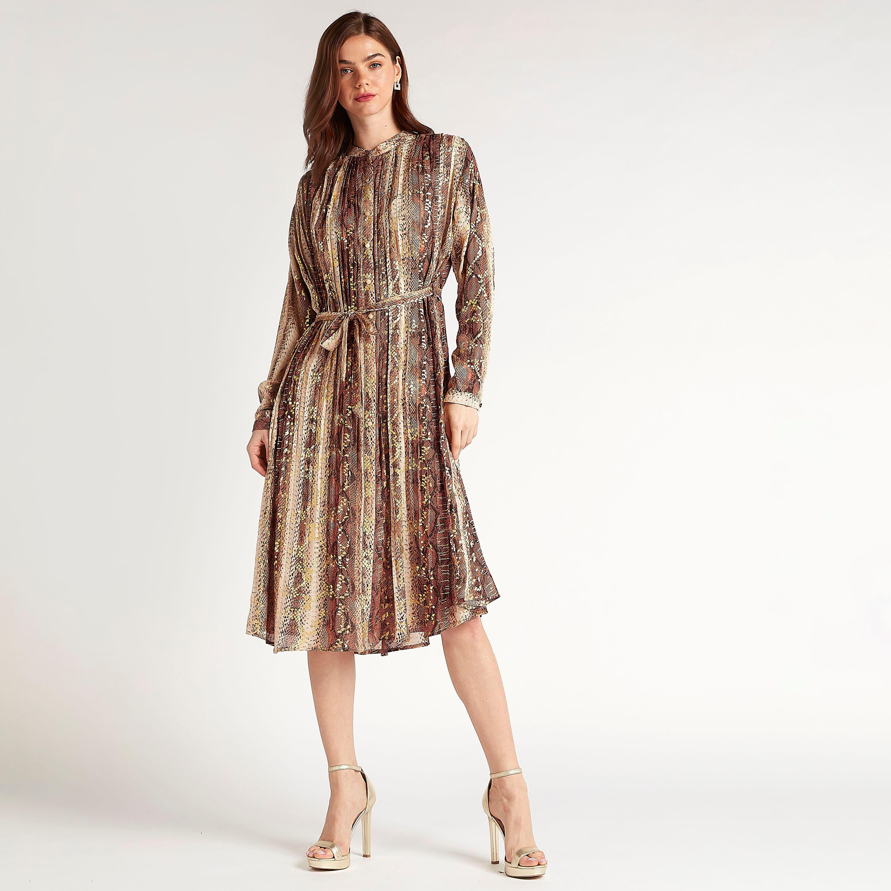 فستان ميدي إيه لاين بطبعات وحزام برباط من تو إكستريمز-women-clothing-dresses-image-6
