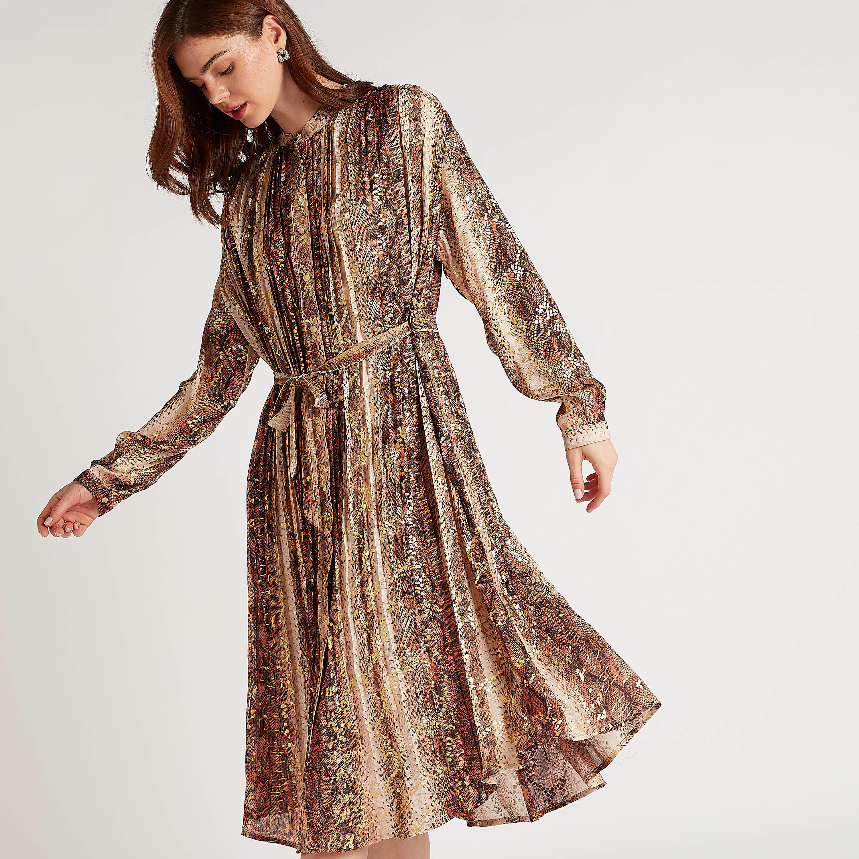 فستان ميدي إيه لاين بطبعات وحزام برباط من تو إكستريمز-women-clothing-dresses-image-7