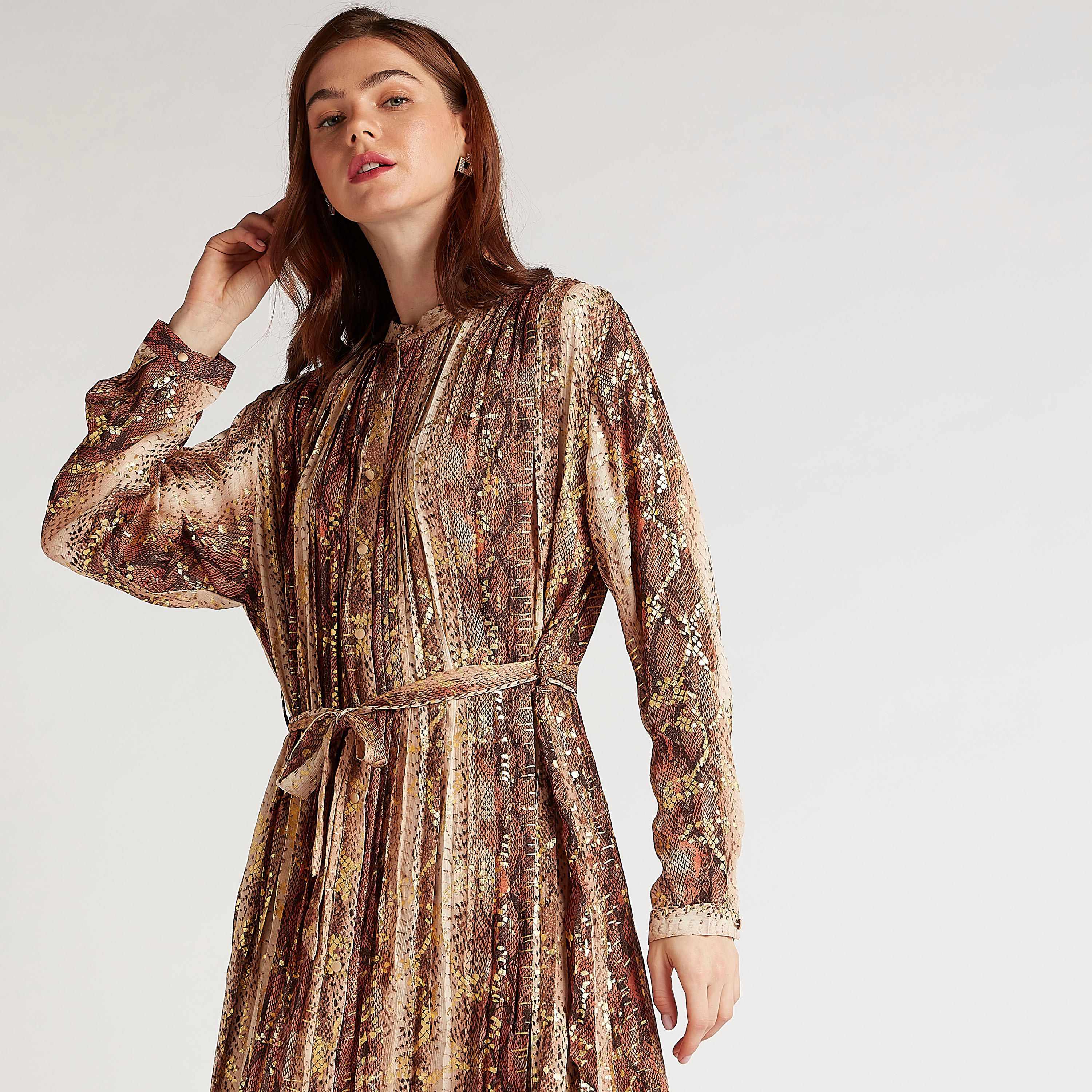 فستان ميدي إيه لاين بطبعات وحزام برباط من تو إكستريمز-women-clothing-dresses-image-9