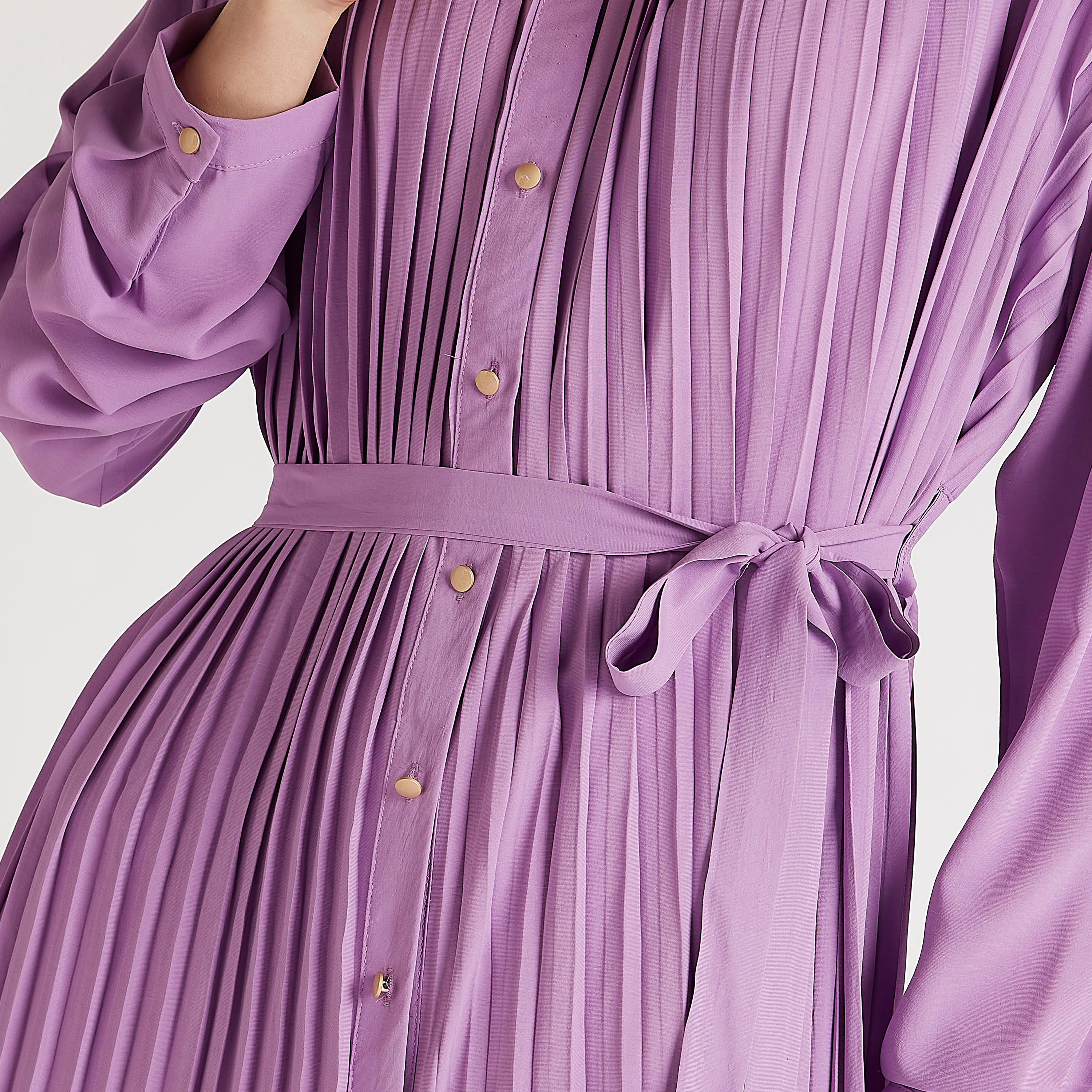 فستان قميص ميدي سادة بكشكشة وأكمام طويلة مع حزام من تو إكستريمز-women-clothing-dresses-image-3