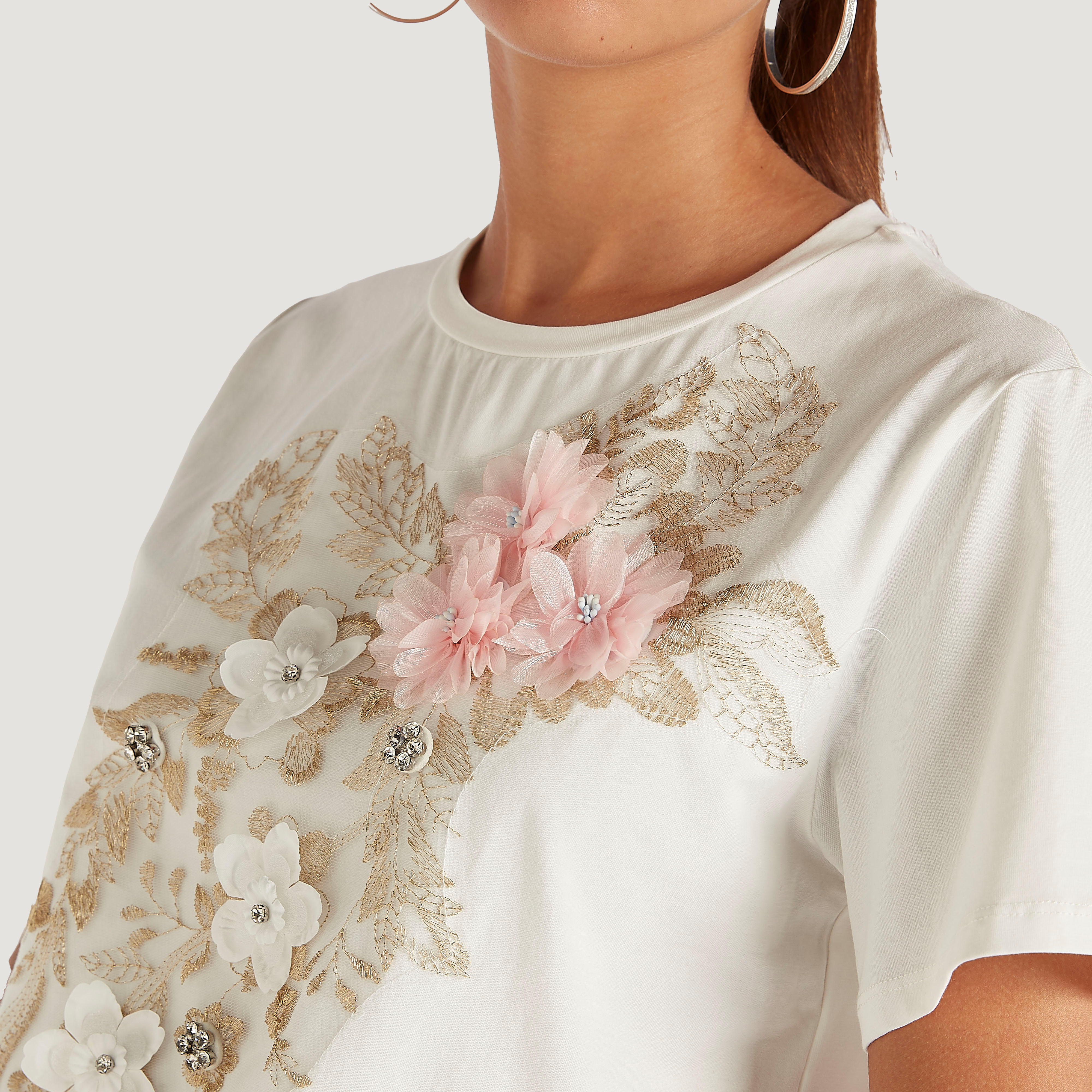 2Xtremz Floral Applique T-shirt with Short Sleeves-women-clothing-tshirts-image-6
