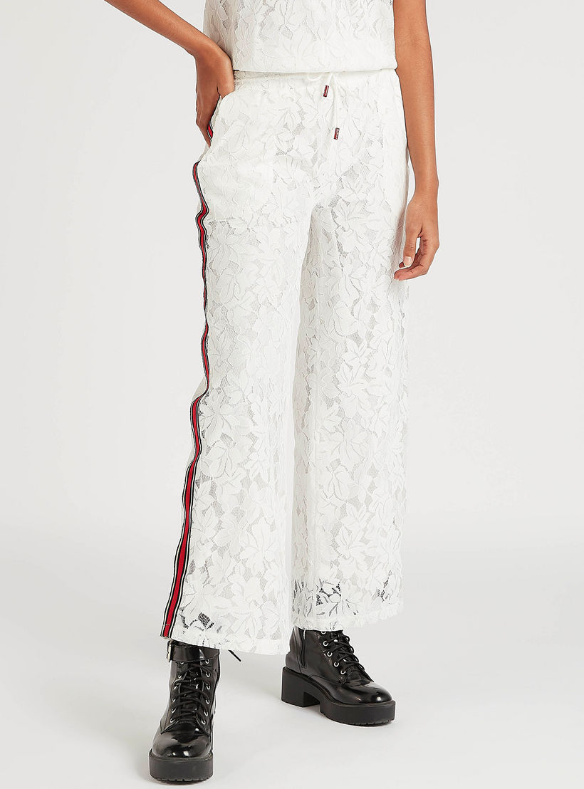2Xtremz Straight Fit High Rise Lace Trousers with Drawstring Waistband-women-clothing-bottoms-trousers-image-1