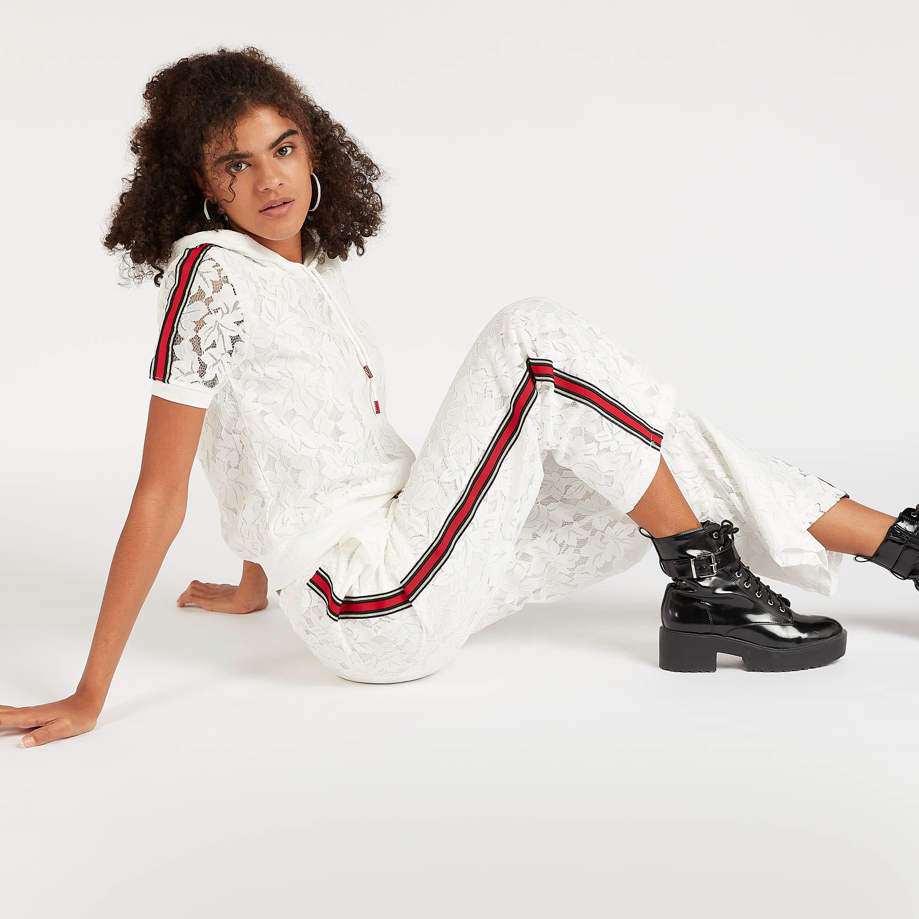 2Xtremz Straight Fit High Rise Lace Trousers with Drawstring Waistband-women-clothing-bottoms-trousers-image-2