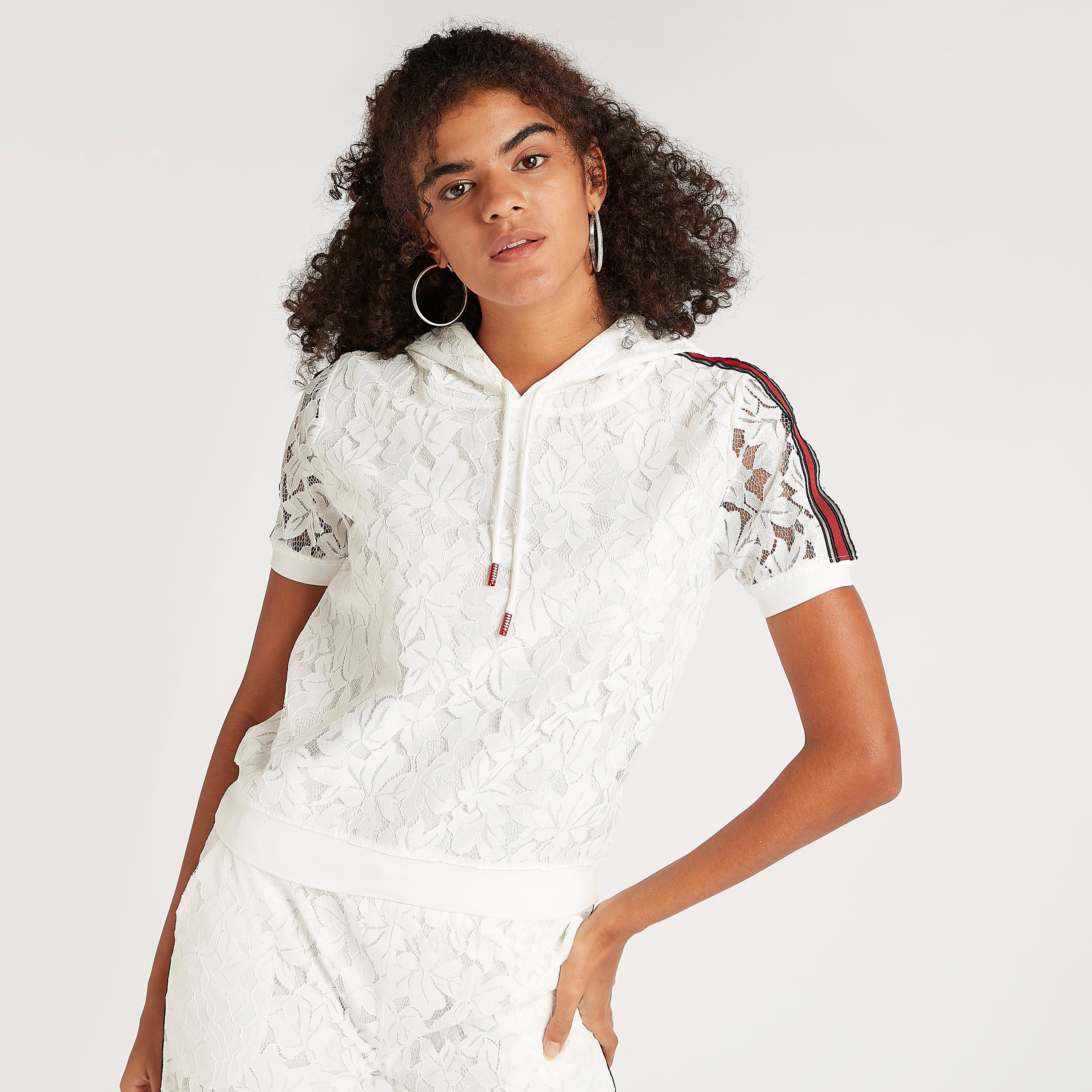 2Xtremz Floral Embroidered Lace Top with Short Sleeves and Hood-women-clothing-shirtsandblouses-blouses-image-1