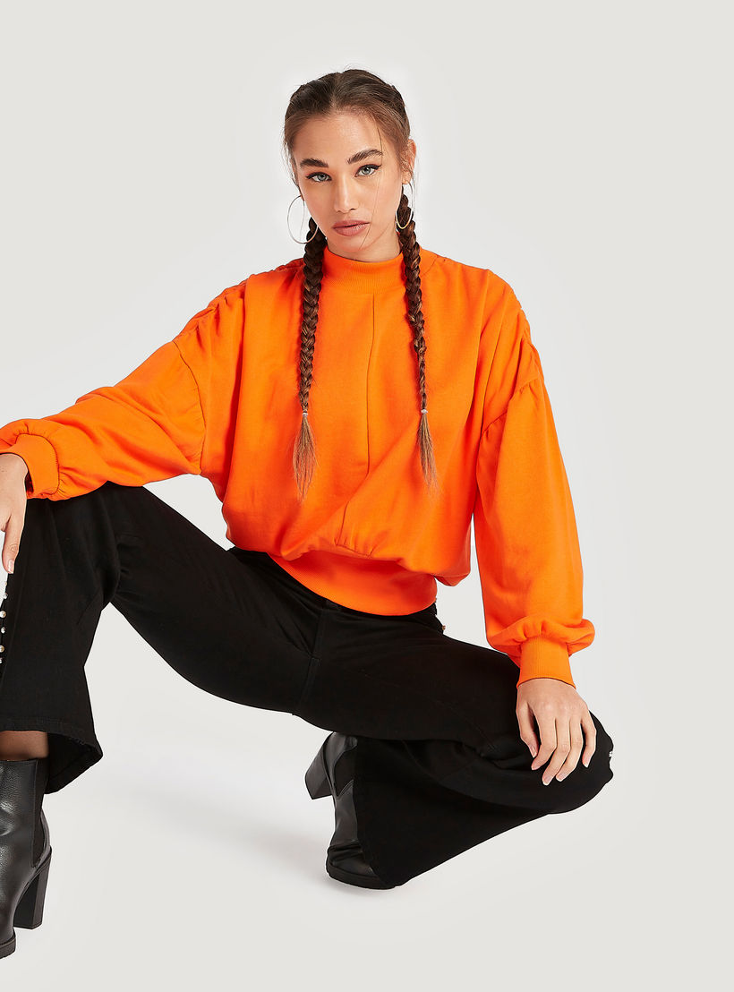 سويت شيرت سادة بأكمام بيشوب وياقة عالية من تو إكستريمز-women-winterwear-hoodiesandsweatshirts-sweatshirts-image-5