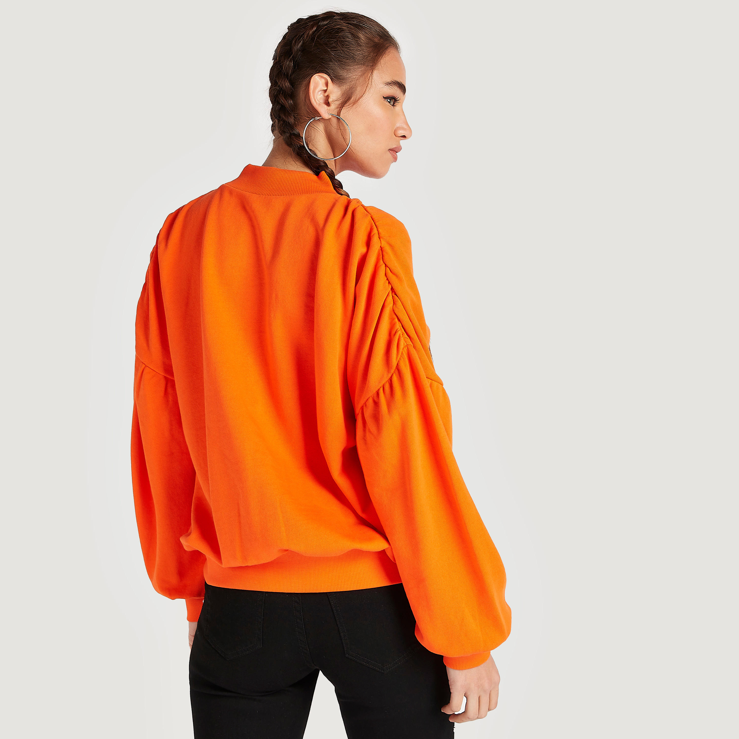 سويت شيرت سادة بأكمام بيشوب وياقة عالية من تو إكستريمز-women-winterwear-hoodiesandsweatshirts-sweatshirts-image-3