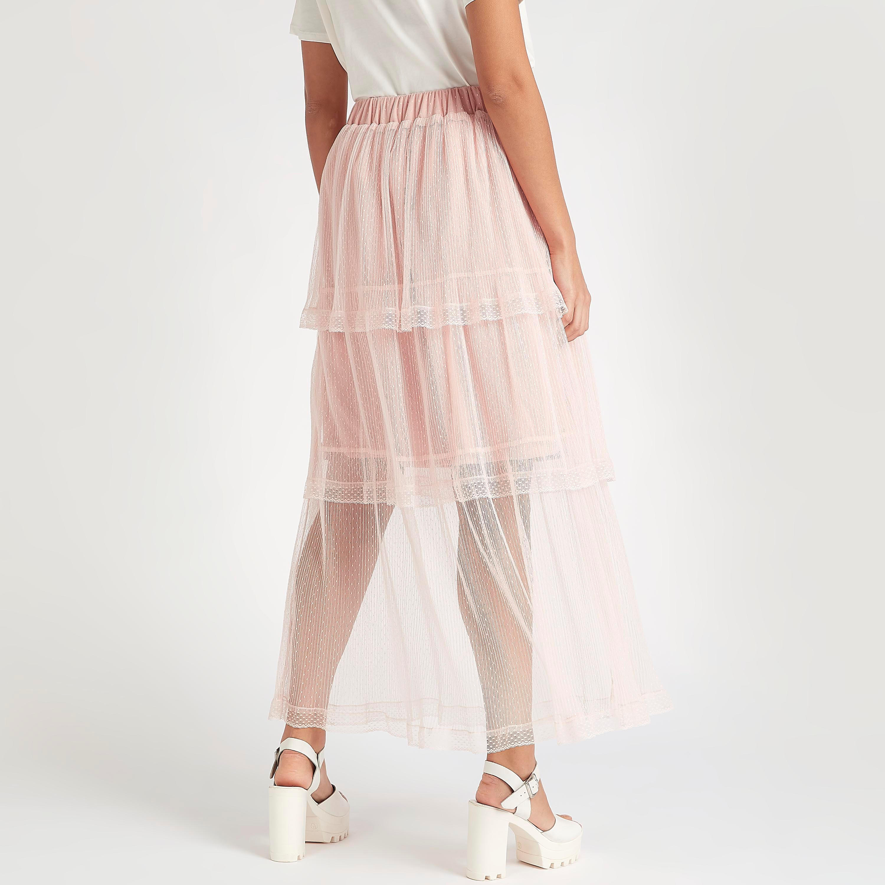 تنّورة إيه لاين طويلة دانتيل بخصر مطّاطي من تو إكستريمز-women-clothing-bottoms-skirts-image-4