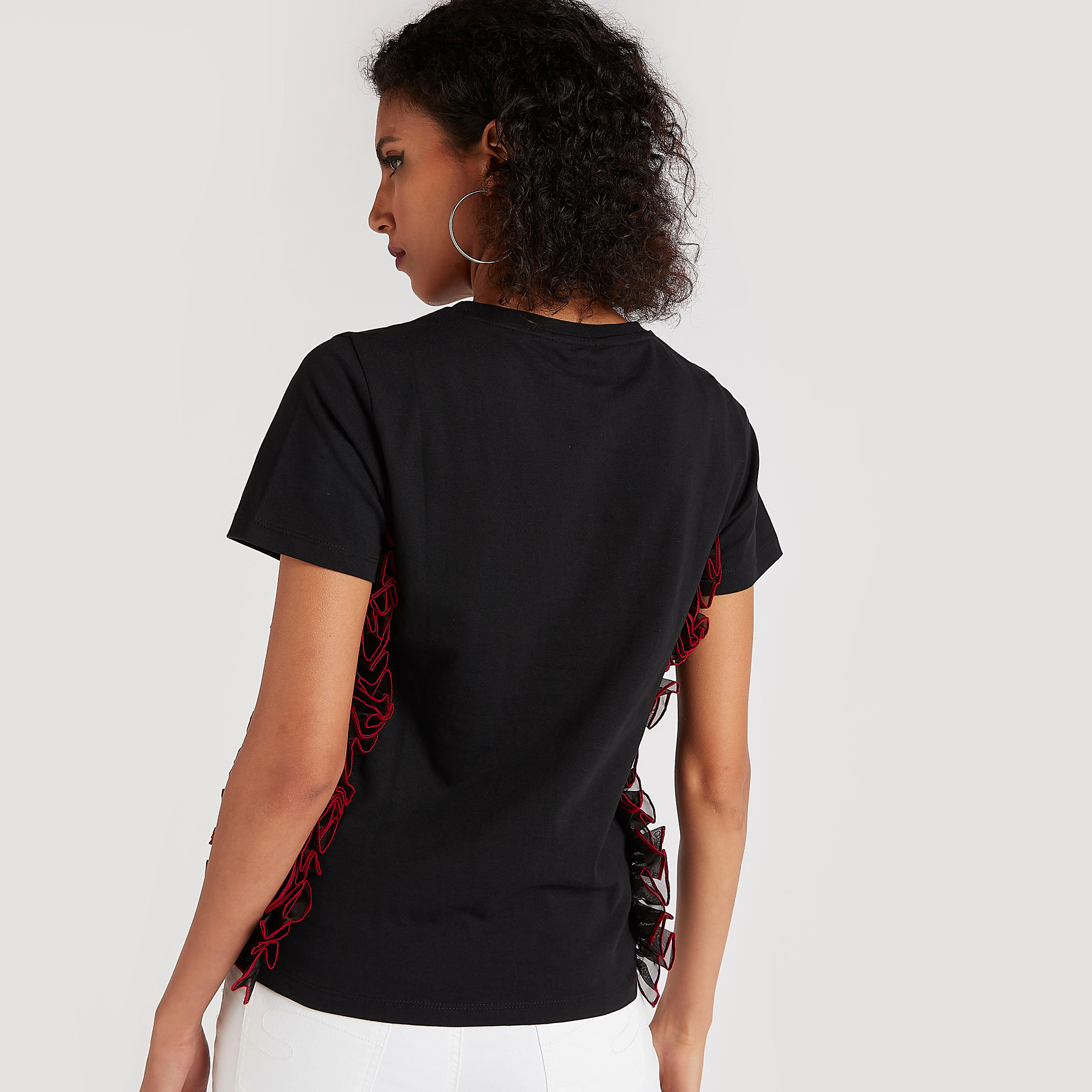 بلوزة سادة بياقة ضيقة وأكمام طويلة وتفاصيل كشكشة من تو إكستريمز-women-clothing-shirtsandblouses-blouses-image-4