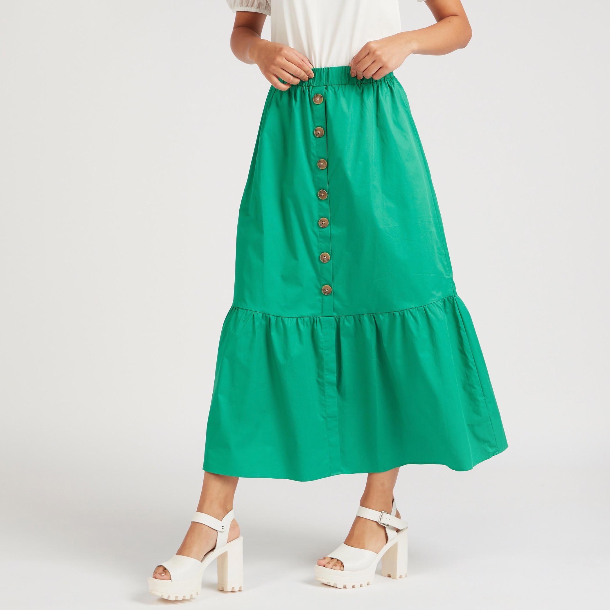 2Xtremz Solid Midi A-line Skirt with Elasticated Waistband-women-clothing-bottoms-skirts-image-1