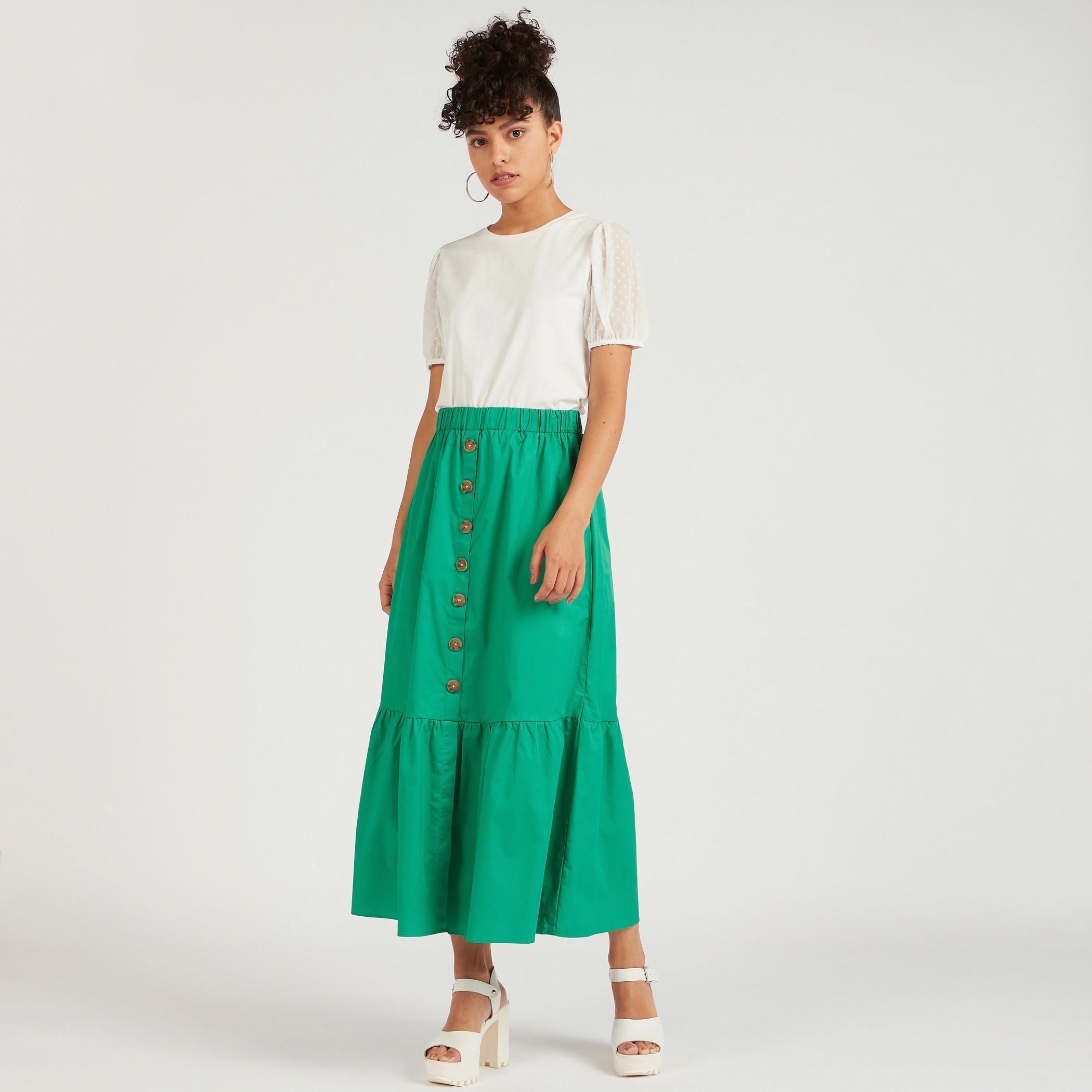 2Xtremz Solid Midi A-line Skirt with Elasticated Waistband-women-clothing-bottoms-skirts-image-2