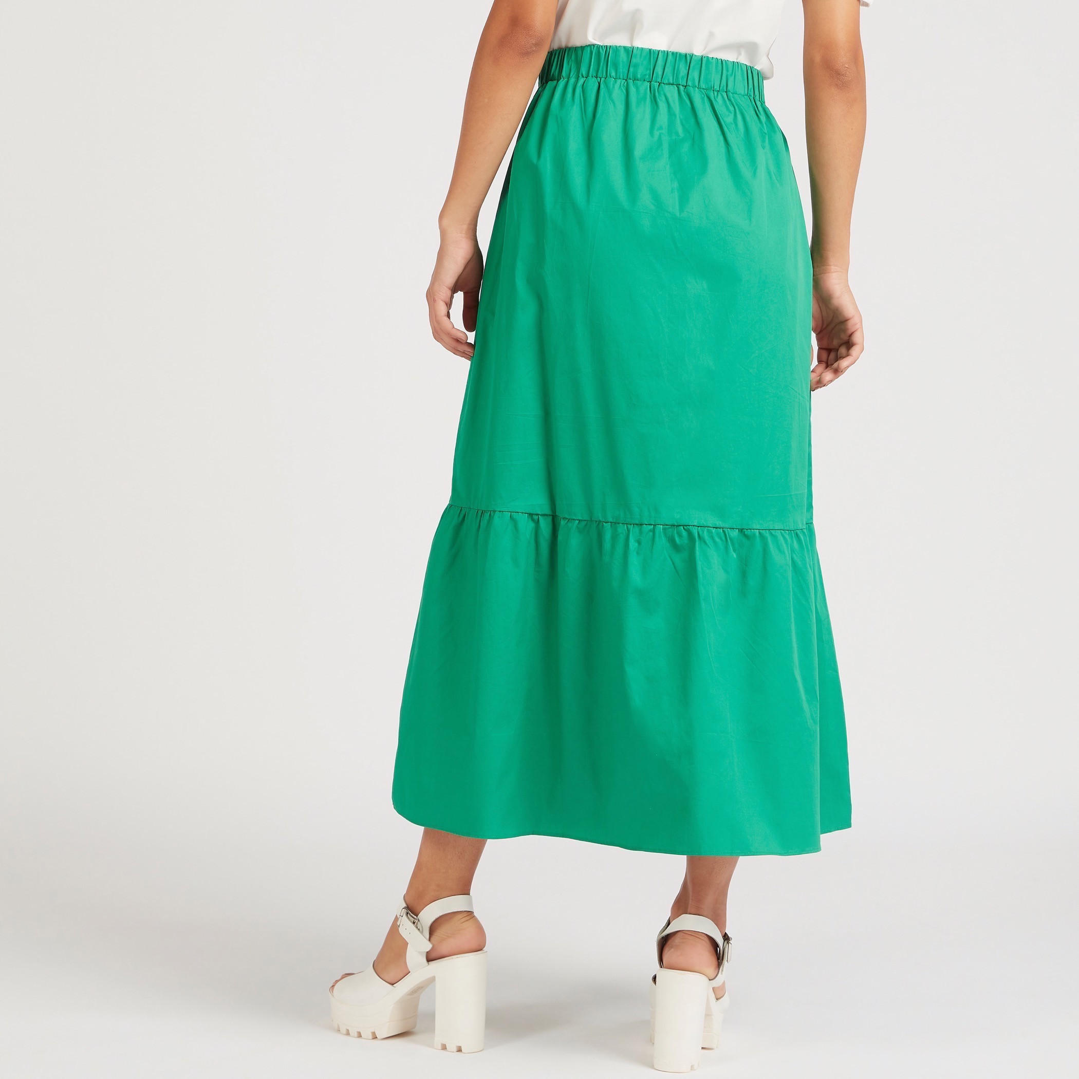 2Xtremz Solid Midi A-line Skirt with Elasticated Waistband-women-clothing-bottoms-skirts-image-4