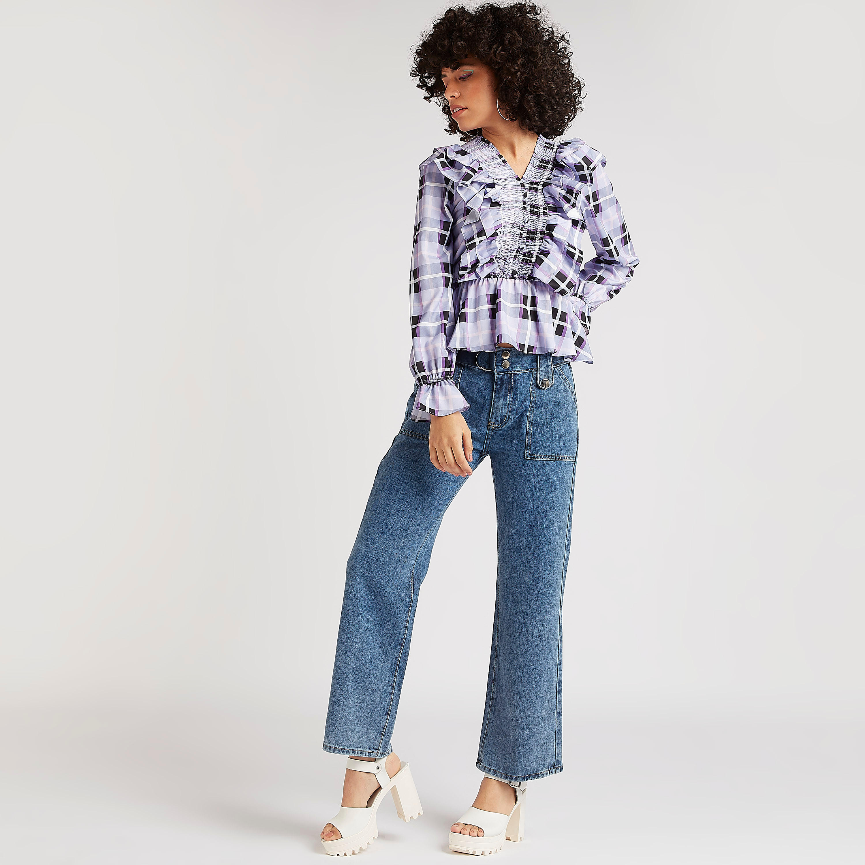 2Xtremz Checked Top with Smocked Panel and Ruffle Detail-women-clothing-shirtsandblouses-blouses-image-3