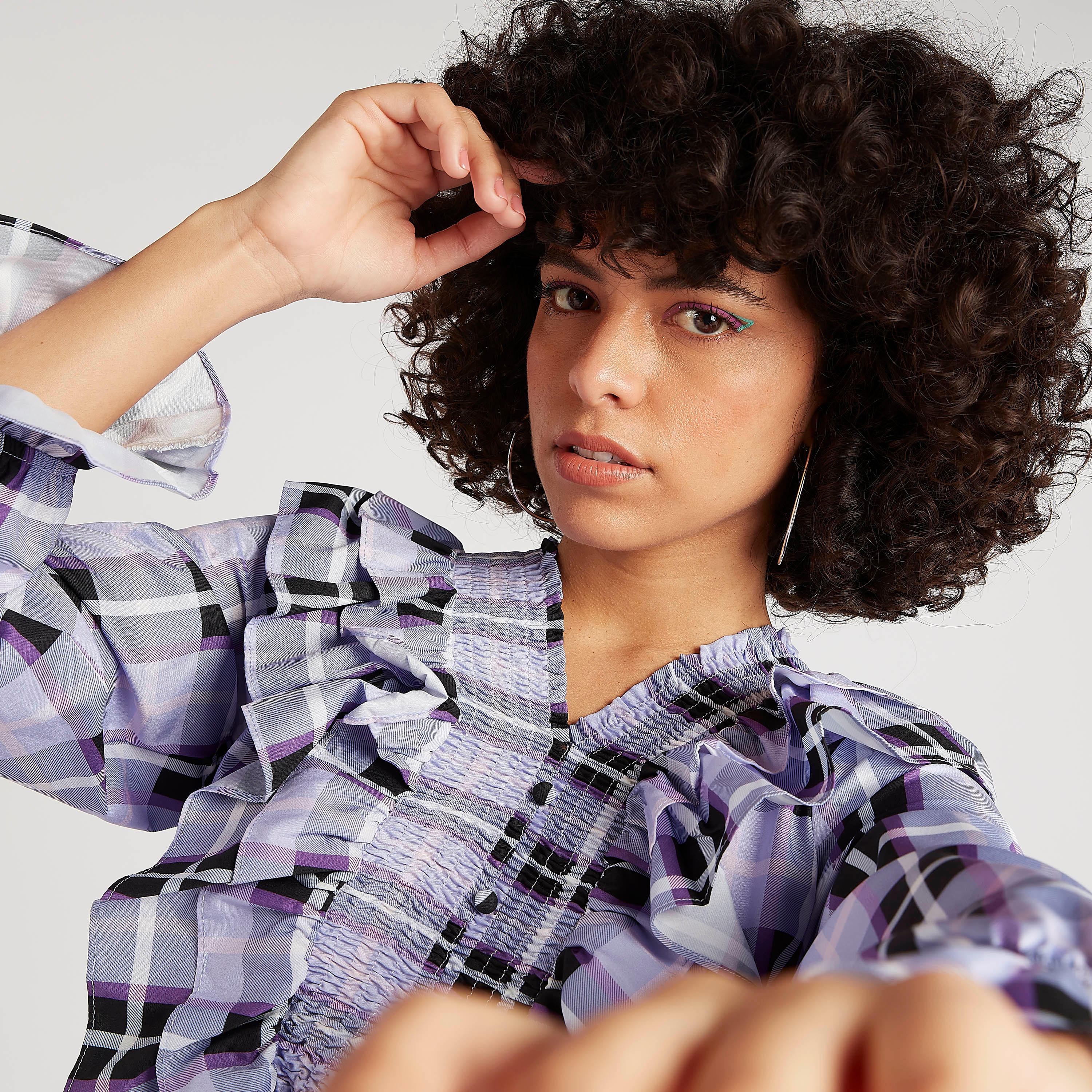 2Xtremz Checked Top with Smocked Panel and Ruffle Detail-women-clothing-shirtsandblouses-blouses-image-5