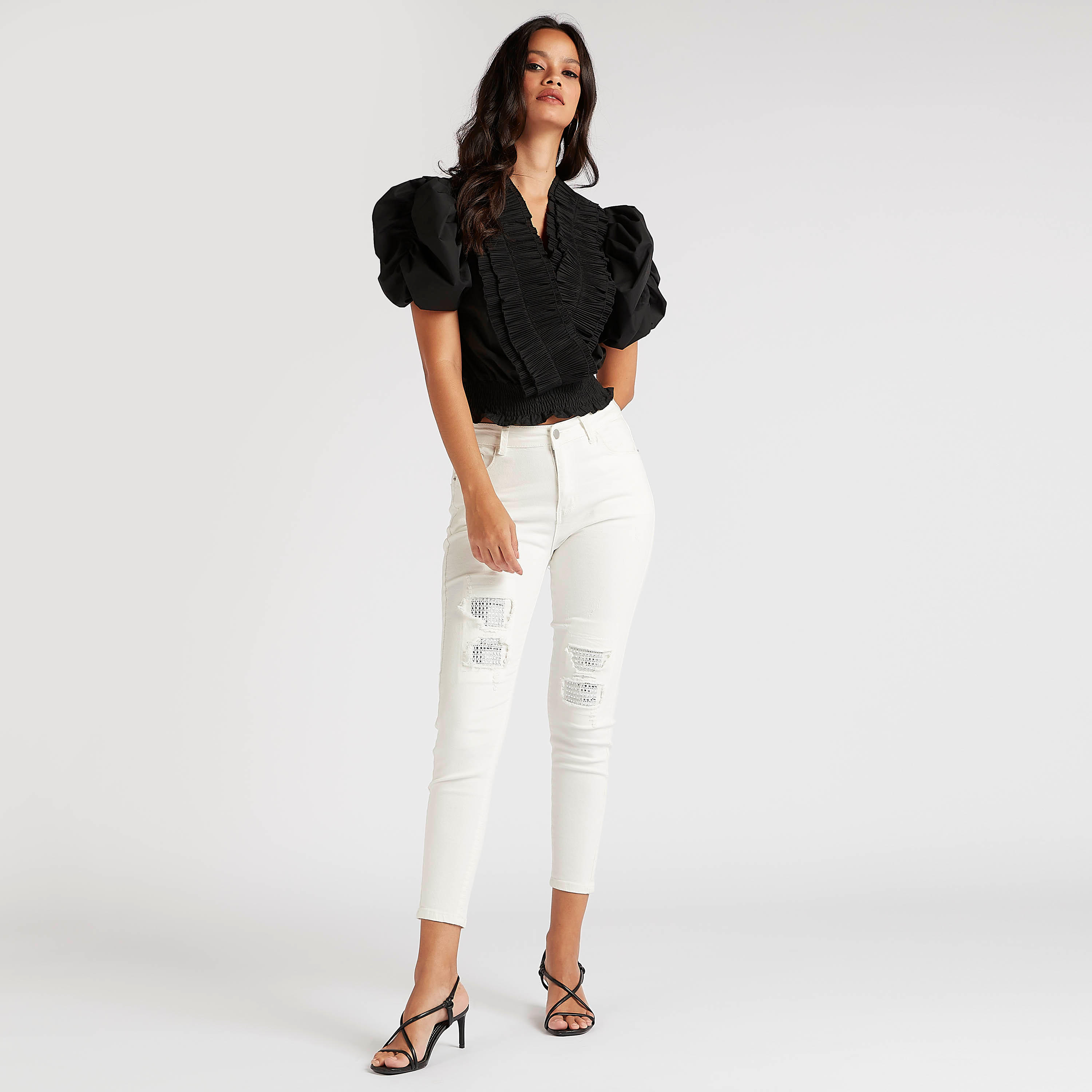قميص سادة بأكمام منفوخة بارز الملمس وتفاصيل كشكشة من تو إكستريمز-women-clothing-shirtsandblouses-blouses-image-2