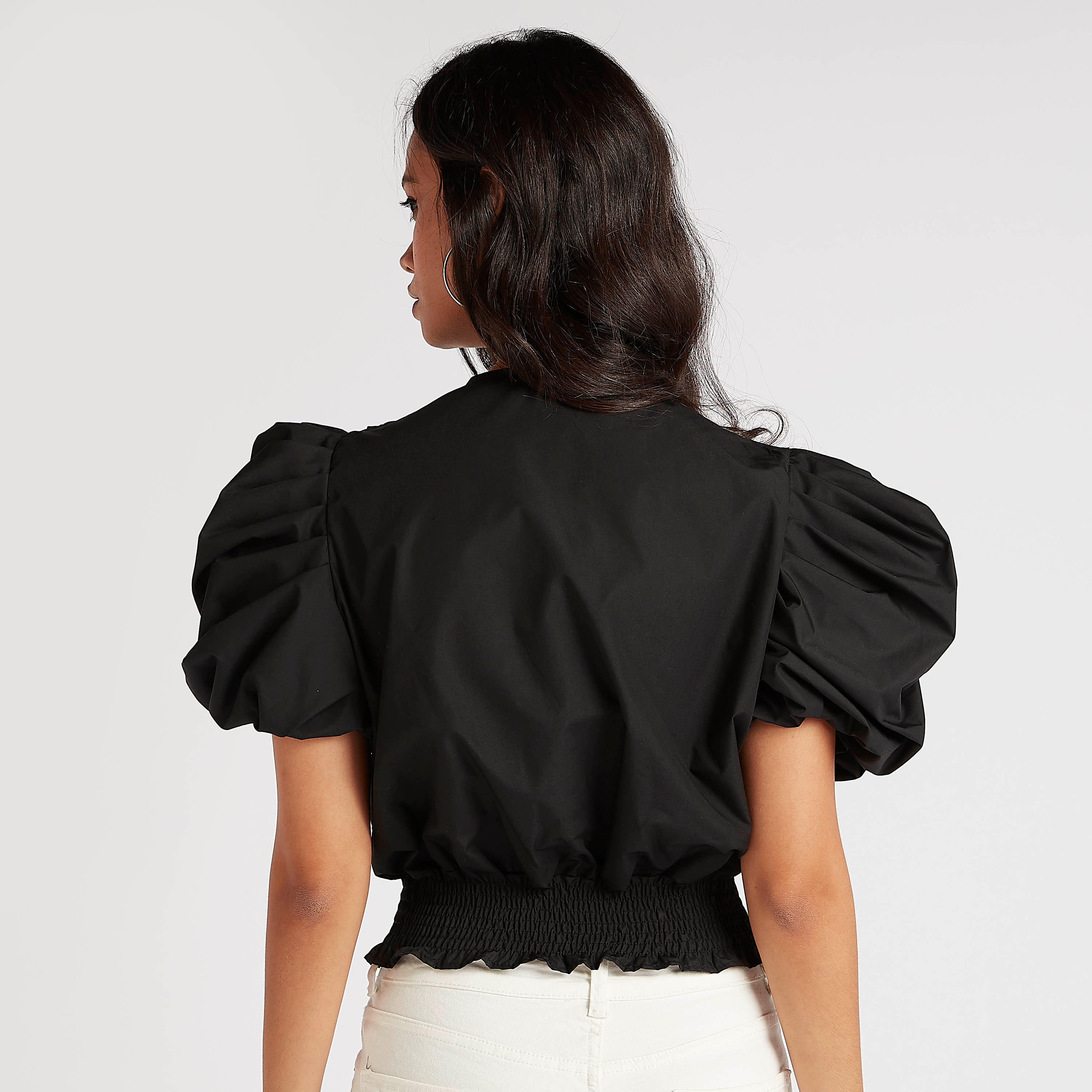 قميص سادة بأكمام منفوخة بارز الملمس وتفاصيل كشكشة من تو إكستريمز-women-clothing-shirtsandblouses-blouses-image-4