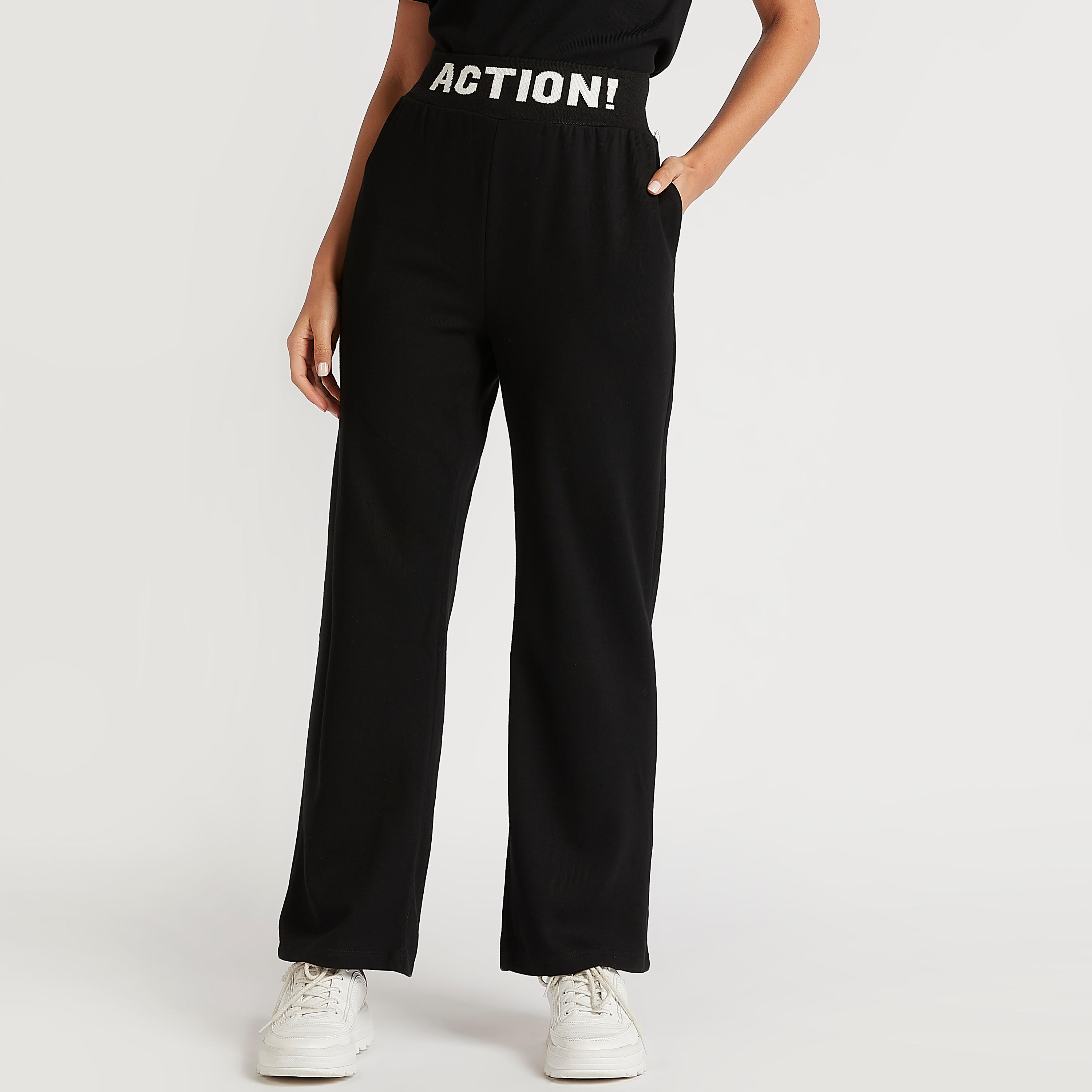 بنطلون رياضي سادة بخصر متوسّط الارتفاع وخصر بطبعات من تو إكستريمز-women-clothing-bottoms-joggers-image-1