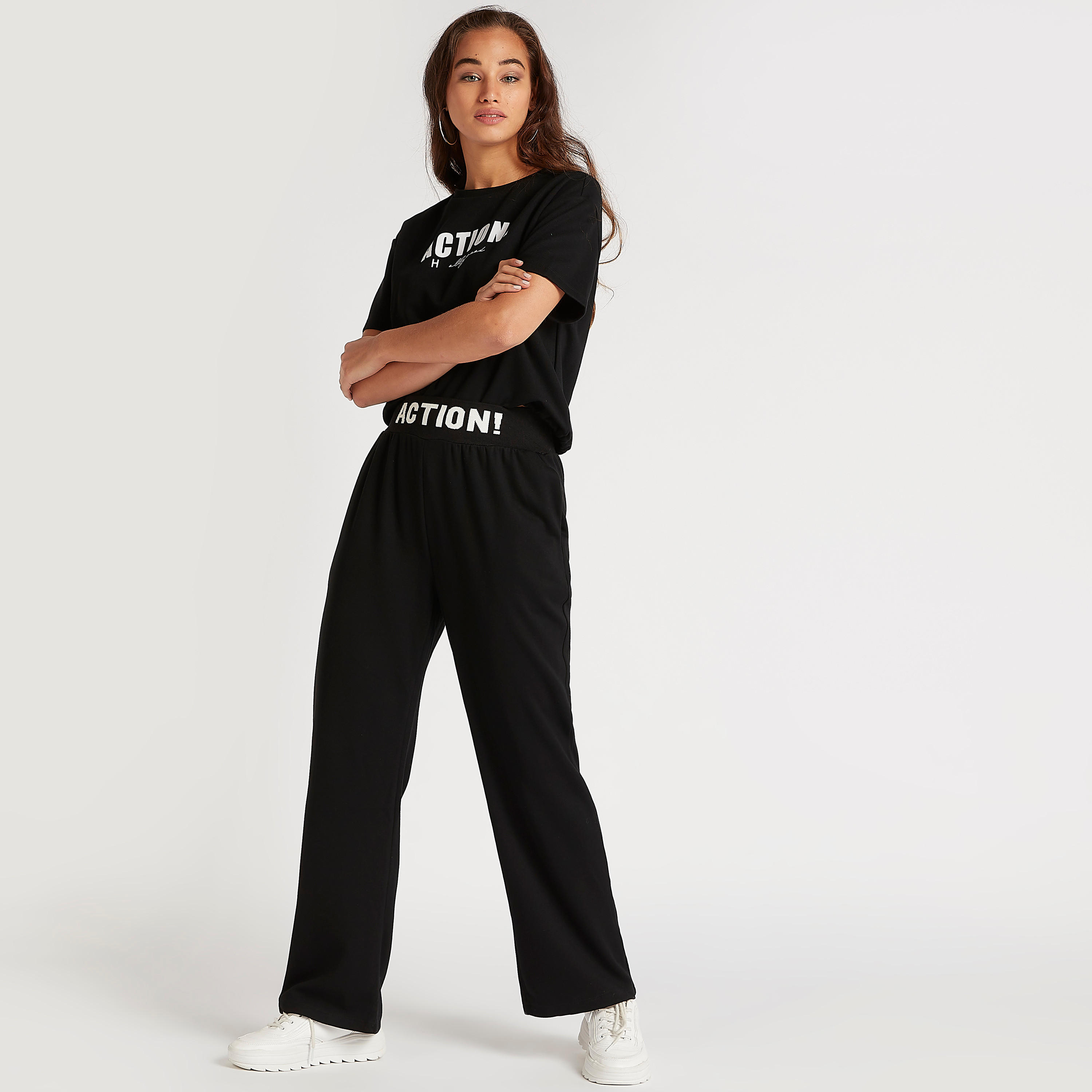 بنطلون رياضي سادة بخصر متوسّط الارتفاع وخصر بطبعات من تو إكستريمز-women-clothing-bottoms-joggers-image-2