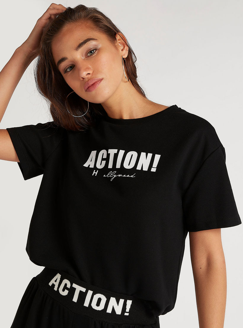 2Xtremz Printed Crew Neck T-shirt with Short Sleeves-women-clothing-tshirts-image-1
