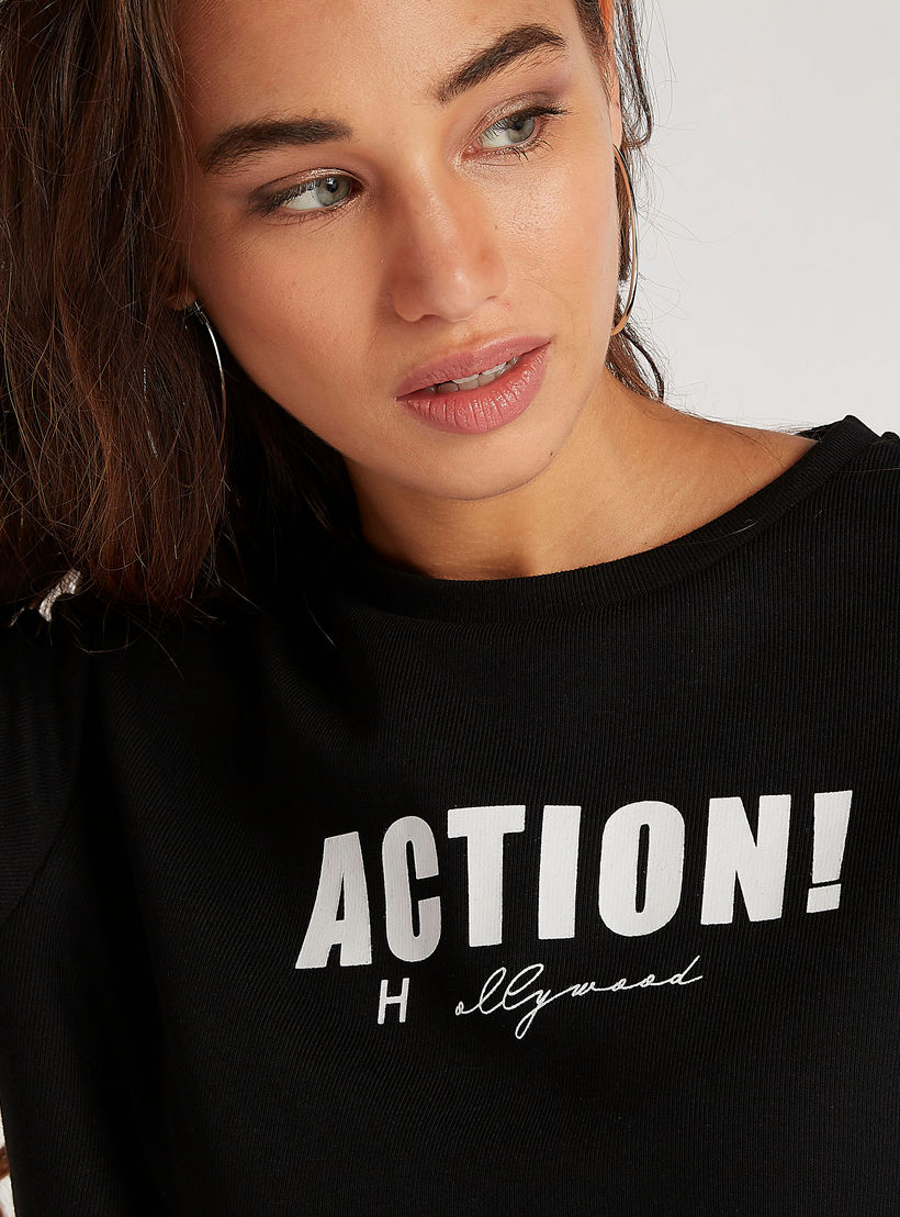 2Xtremz Printed Crew Neck T-shirt with Short Sleeves-women-clothing-tshirts-image-3