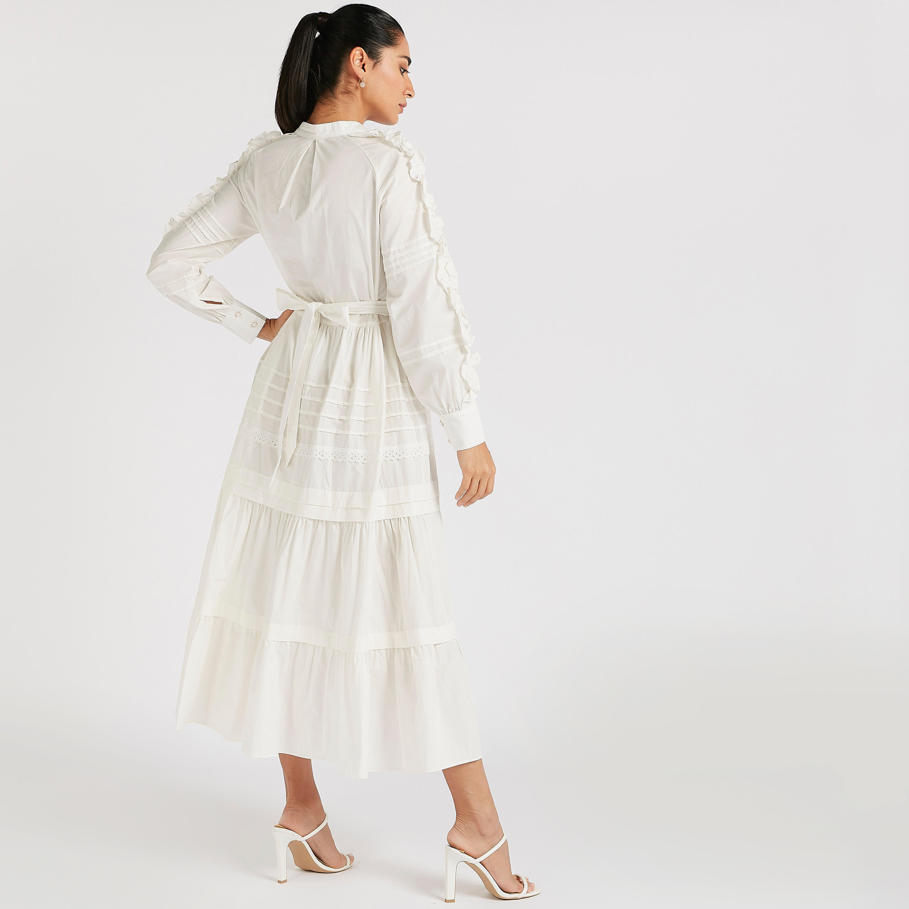 فستان ميدي إيه لاين بطبقات وأكمام طويلة بكشكشة من تو إكستريمز-women-clothing-dresses-image-4
