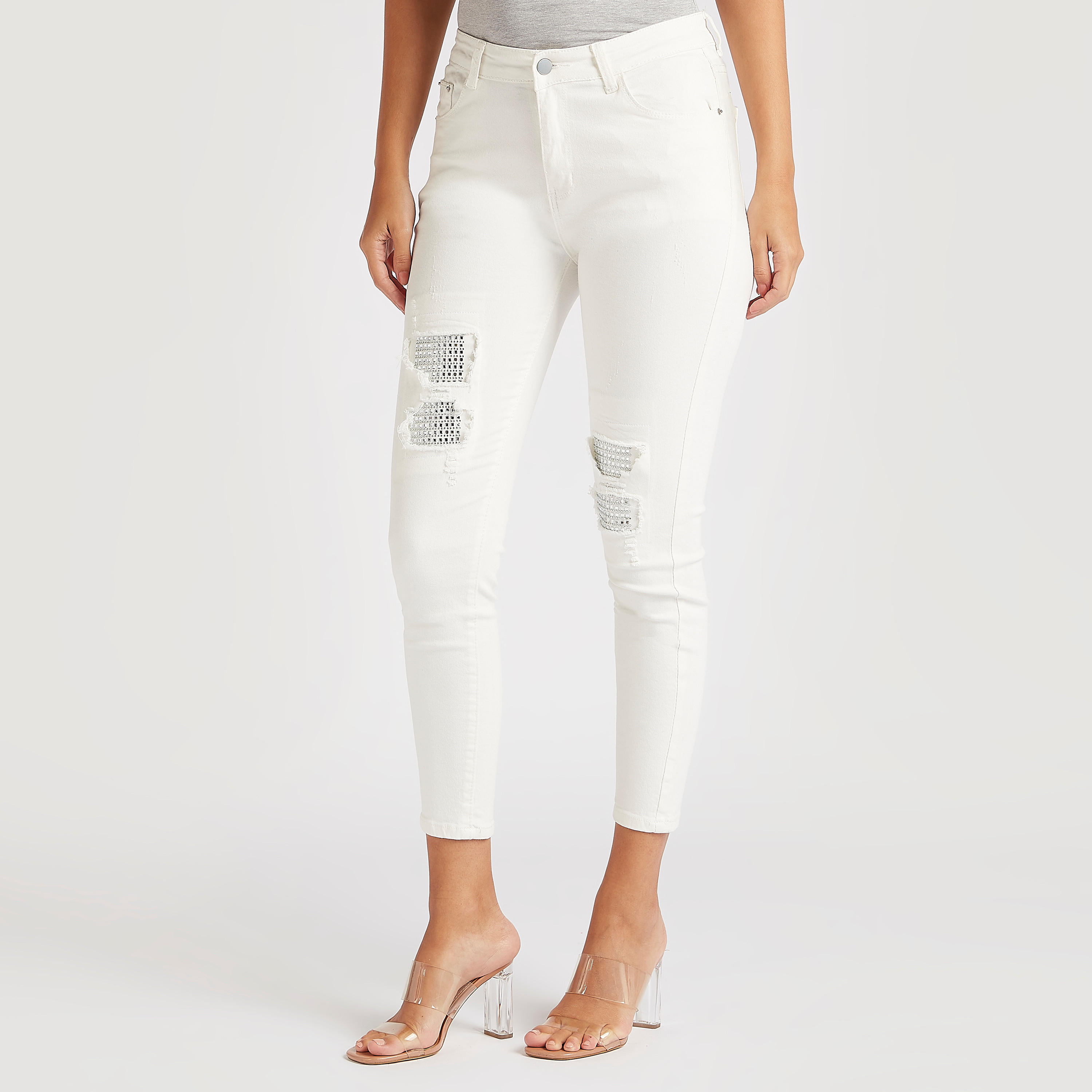 بنطلون جينز مضلّع سكيني فيت بخصر متوسّط الارتفاع وزر إغلاق من تو إكستريمز-women-clothing-bottoms-jeans-image-1