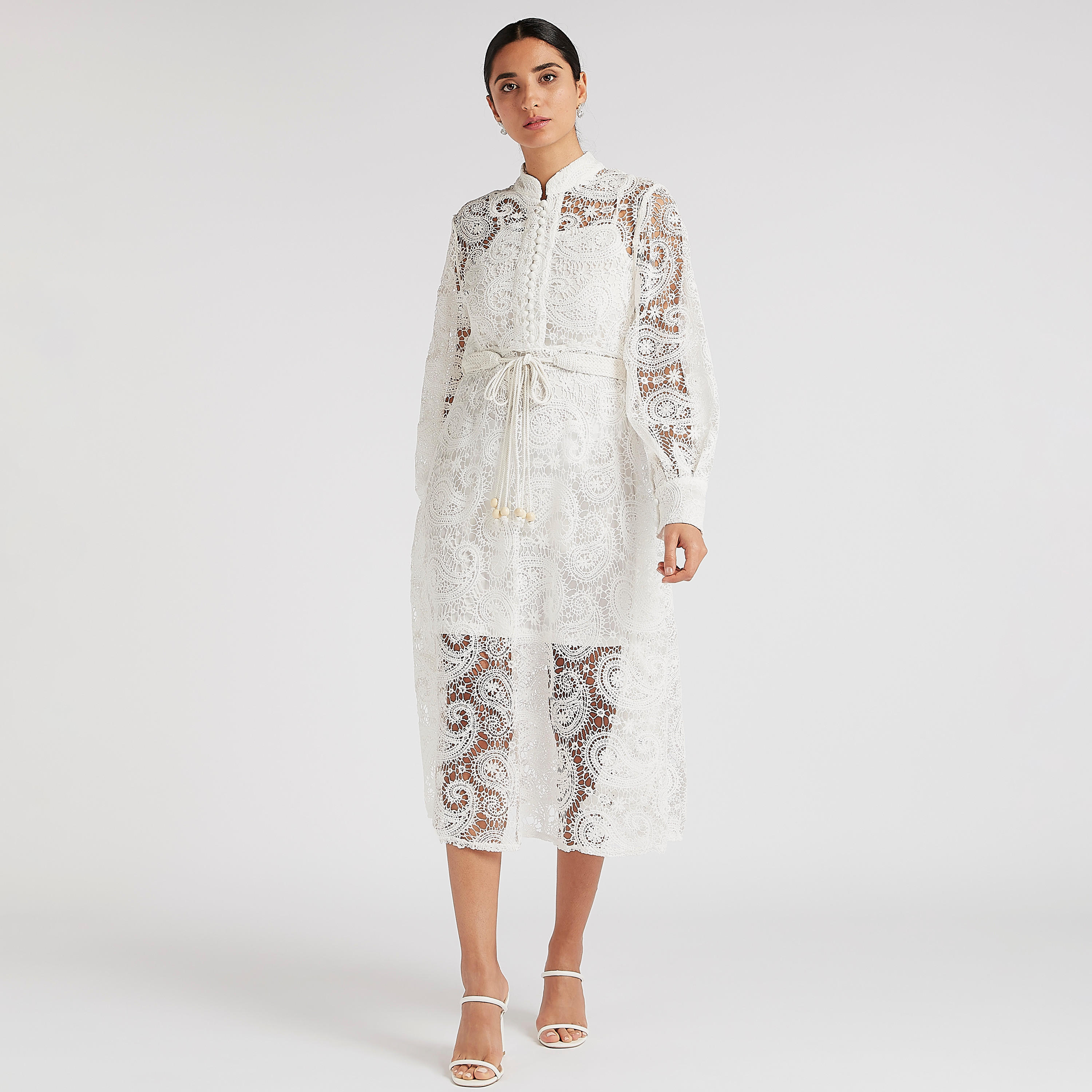 فستان إيه لاين ميدي دانتيل بأكمام طويلة وحزام من تو إكستريمز-women-clothing-dresses-image-1