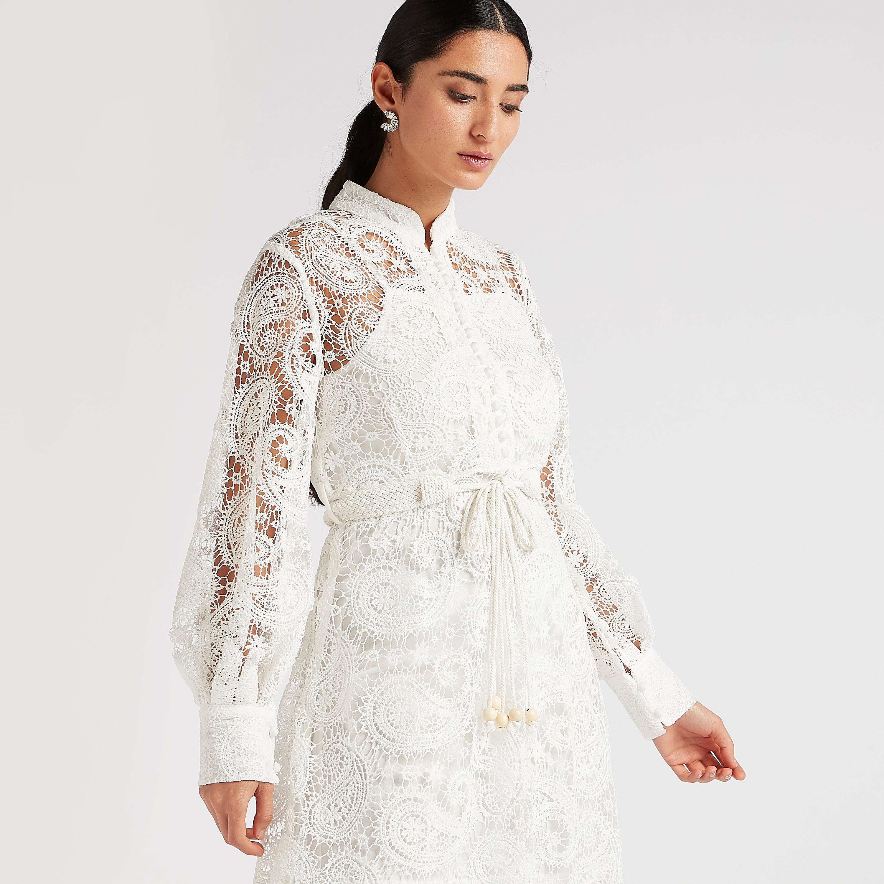 فستان إيه لاين ميدي دانتيل بأكمام طويلة وحزام من تو إكستريمز-women-clothing-dresses-image-2