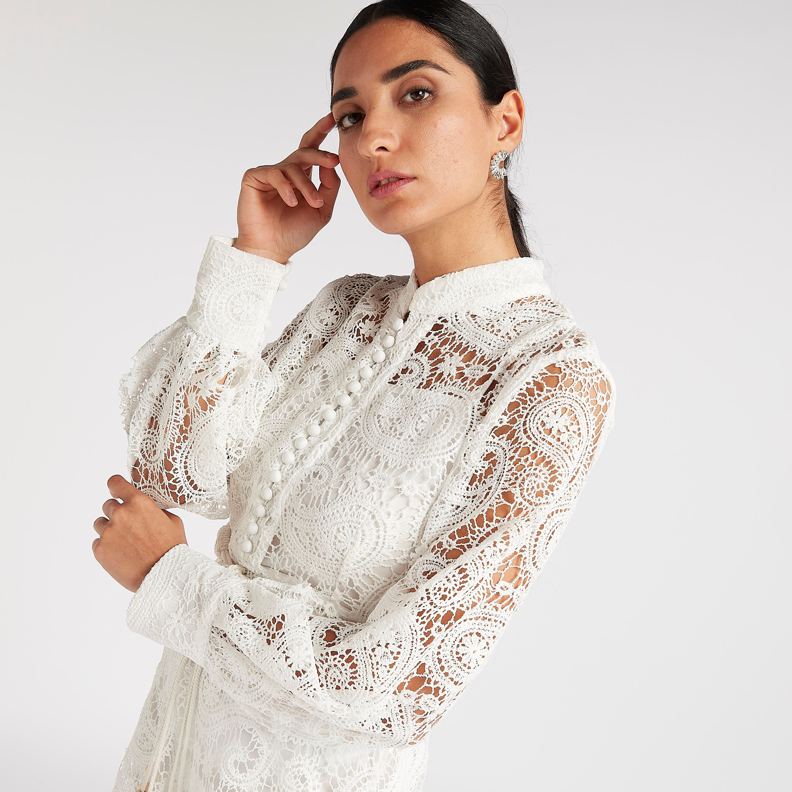 فستان إيه لاين ميدي دانتيل بأكمام طويلة وحزام من تو إكستريمز-women-clothing-dresses-image-3