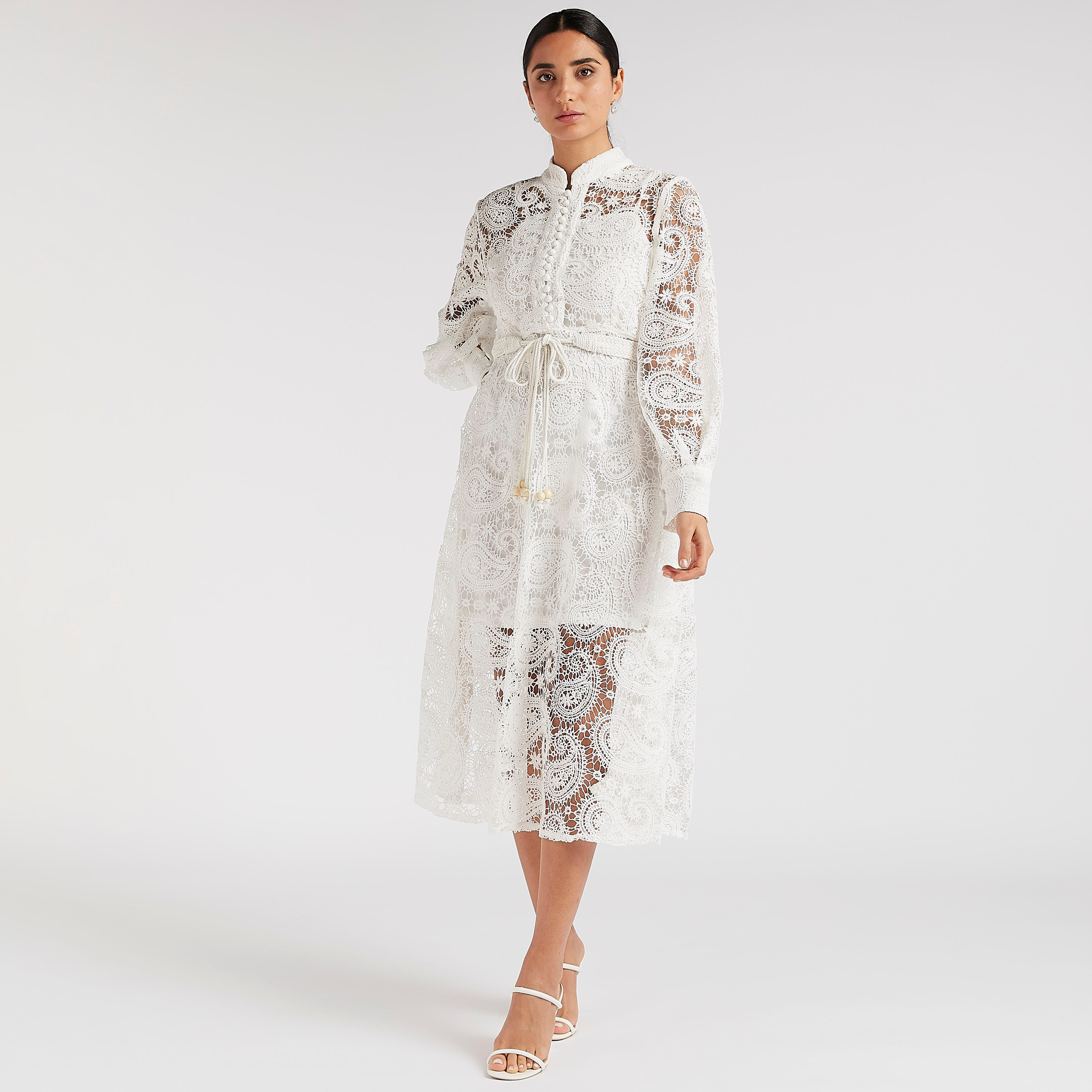 فستان إيه لاين ميدي دانتيل بأكمام طويلة وحزام من تو إكستريمز-women-clothing-dresses-image-6
