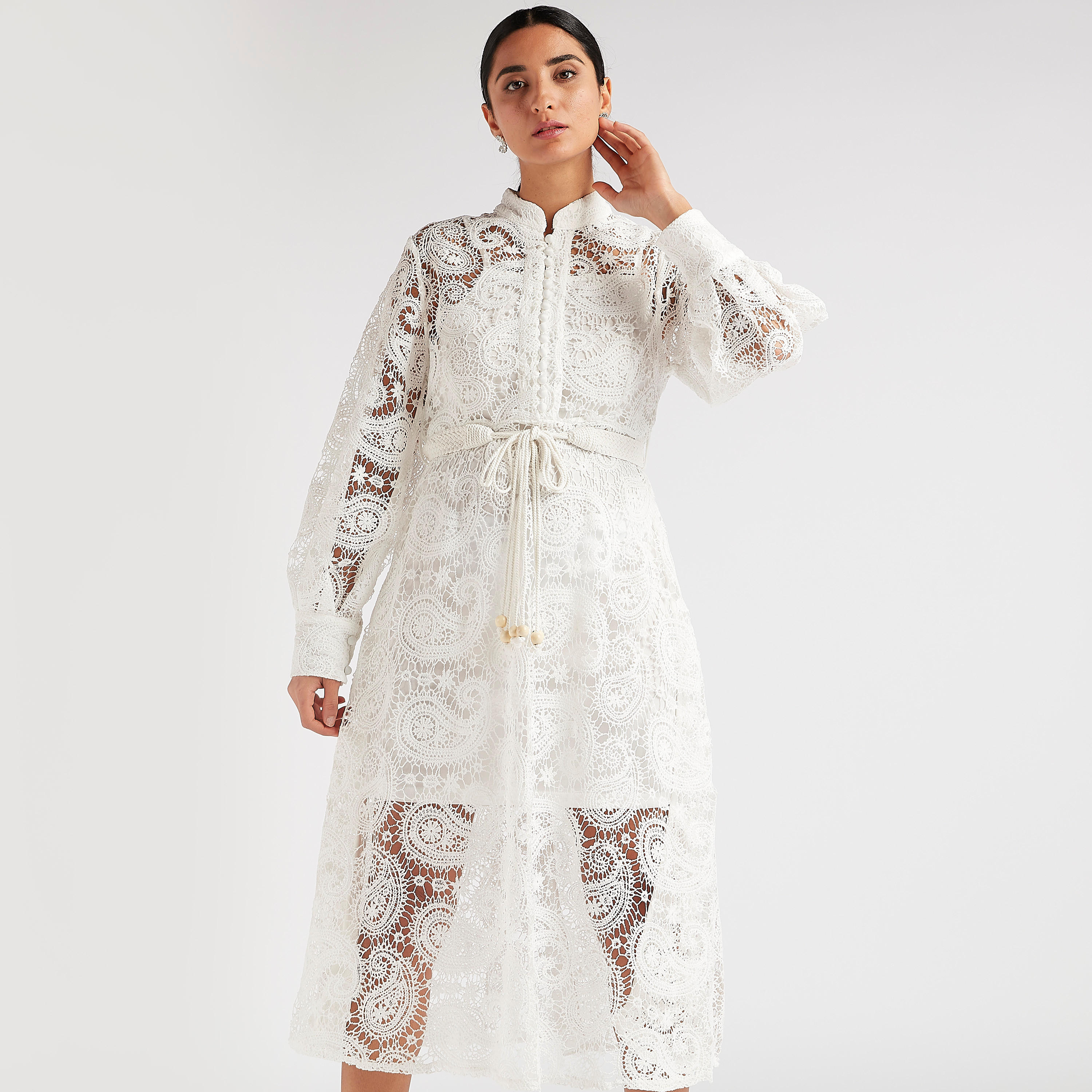 فستان إيه لاين ميدي دانتيل بأكمام طويلة وحزام من تو إكستريمز-women-clothing-dresses-image-8
